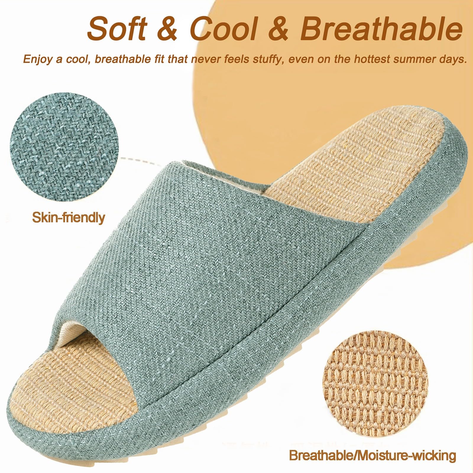 Zapatillas de Estar en Casa Mujer Pantuflas de Lino Antideslizantes Planas Espuma de Memoria Suave Cuatro Estaciones Slippers — view 4