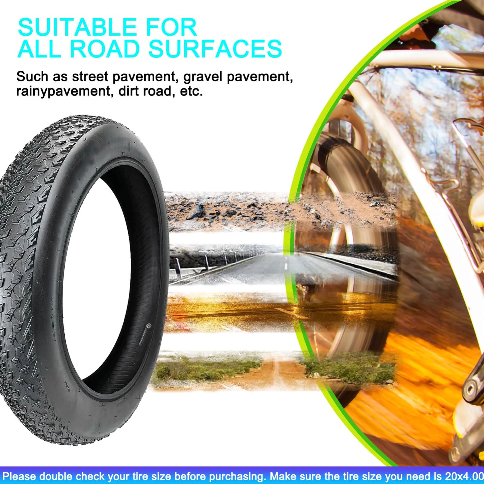 Bike Fat Tire 98-406/20x4,0 | 20 calowe grube opony opony terenowe opony do rowerów górskich | opona do roweru elektrycznego 20 x 4,0 z dętką | E Bike Fat Tires 20 x 10 cm, zestaw zamienny do grubych