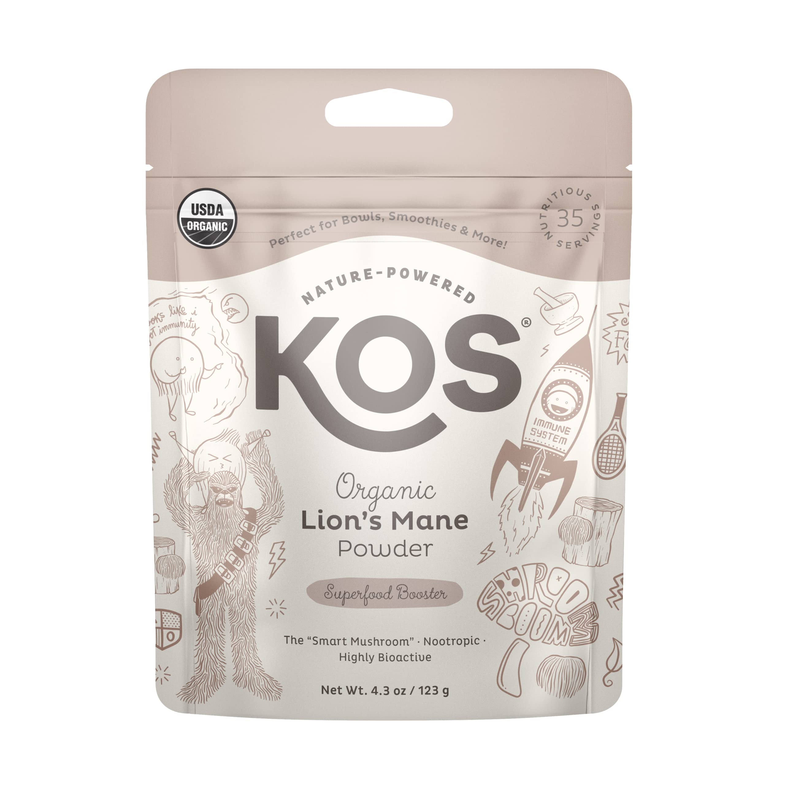 KOSOrganic Lion's Mane Powder - Natural Nootropic Superfood to Support Focus - Vegan Functional Mushroom, Plant Based, USDA Certified, Non-GMO, Soy & Gluten-Free - 35 Servings BagUSDA Organic