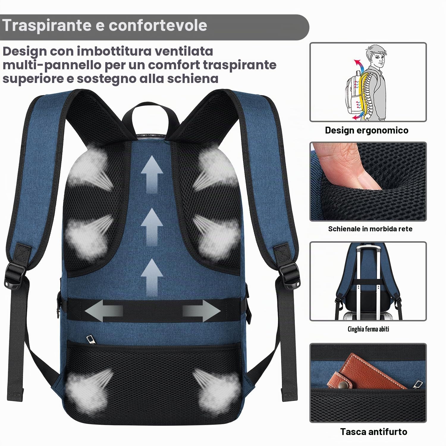 AMBOR Zaino per computer portatile da uomo con porta di ricarica USB, zaino da donna anti-furto, per laptop da 17,3 pollici, zaino per la scuola, multifunzione, business