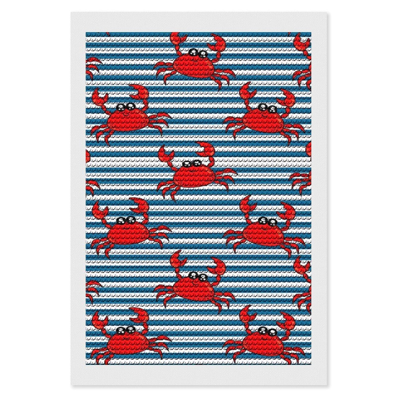 Nclqvjxzkhw Style Red Crab On Stripes Diamond Art Painting For Adult Round Diamonds Pictures Arts Crafts Home Wall Decor 8"X12"