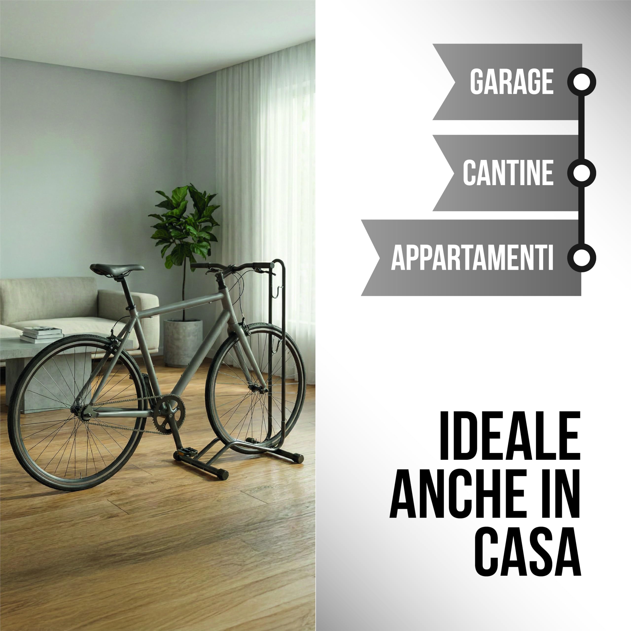 Supporto Bicicletta Autoportante Verticale – Cavalletto Salvaspazio per Bici da Strada, Mountain Bike e Bambini – Parcheggio a Pavimento per Uso Interno ed Esterno, Stabile e Regolabile in Acciaio