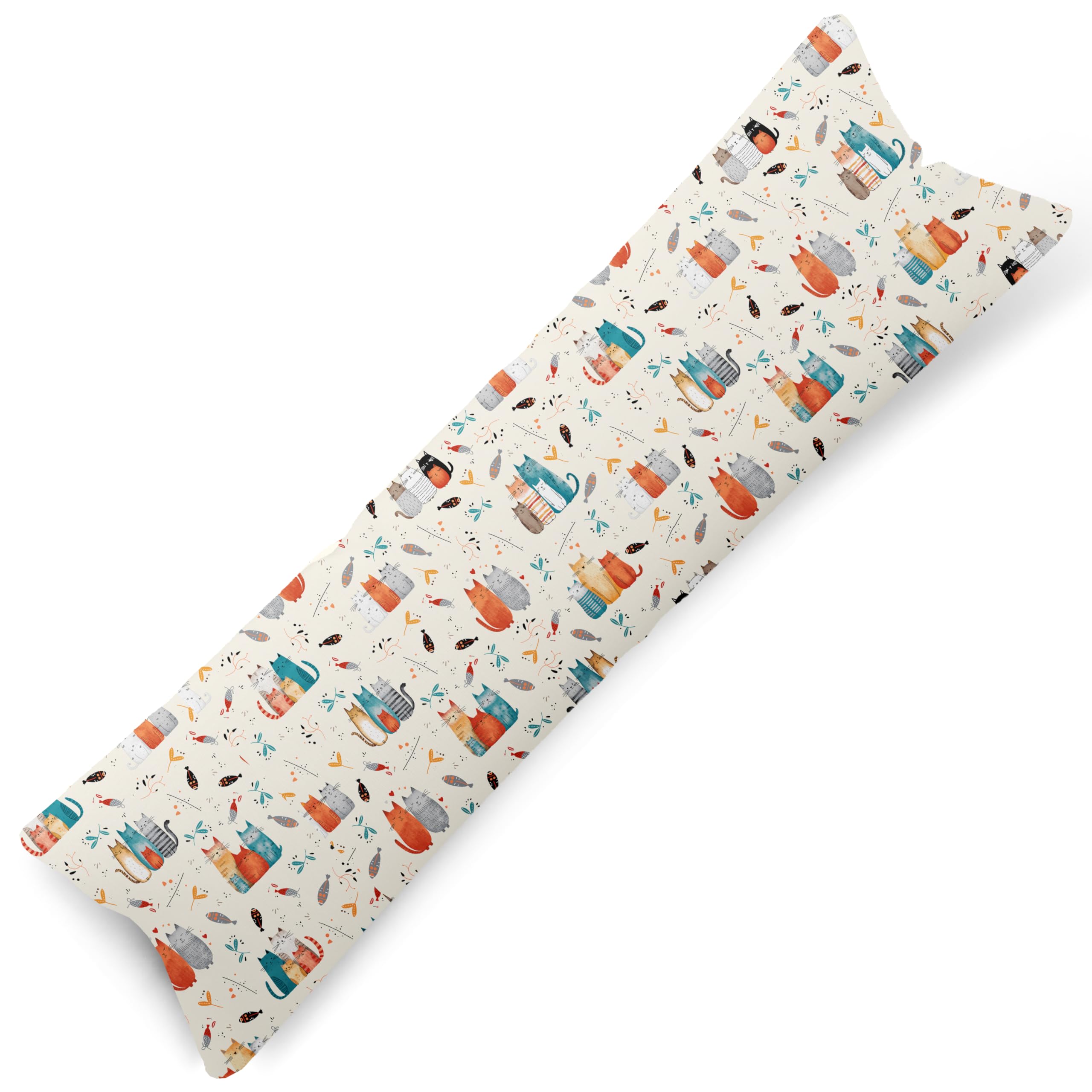Federa per cuscino 40x145 cm 100% cotone con chiusura lampo gatti colorati
