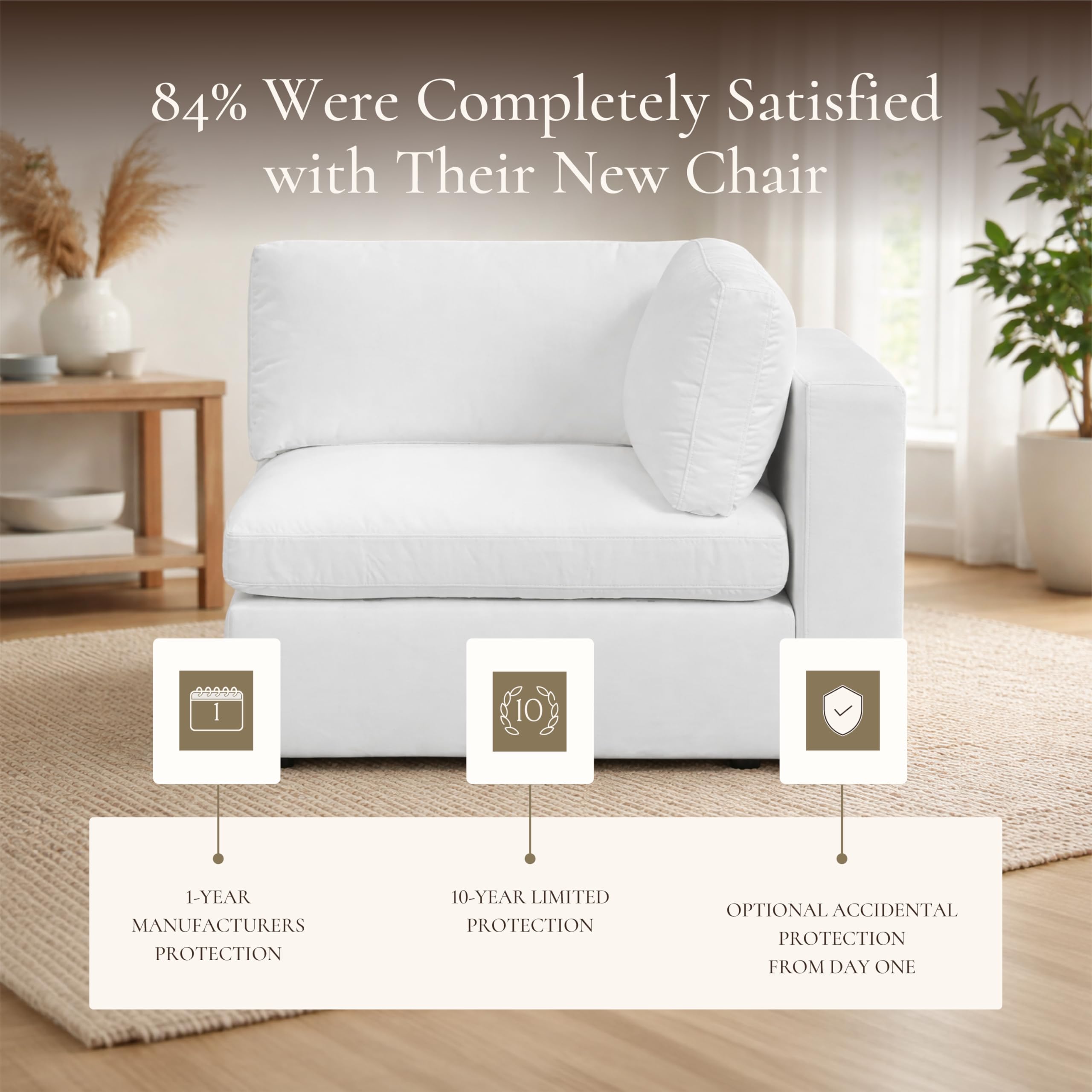 Poly & BARK Vari Modular Right Facing Corner Seat with Arm Cushion in Cotton White Performance Fabric with Water Repellent Washable Covers Plush Comfort for Custom Sectional Sofa Layouts