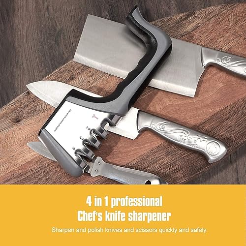 Miniatura 7 de Sacapuntas de cuchillos 4 en 1 kit profesional de afilador de cuchillos de cocina para reparar moler pulir hoja afilador de tijera con diseño