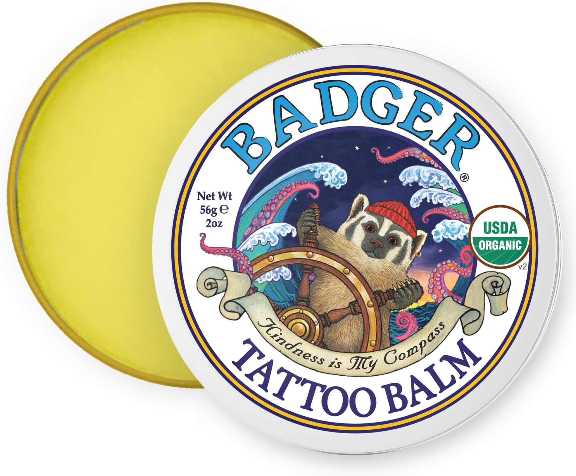 Tattoo Aftercare Balm | Organic Tattoo Butter with Tamanu & Coconut Oil to Moisturize, Protect New & Healed Tattoos | Helps Restore Dry Skin & Keep Ink Vibrant | Light Herbal Sweet Scent (50g)