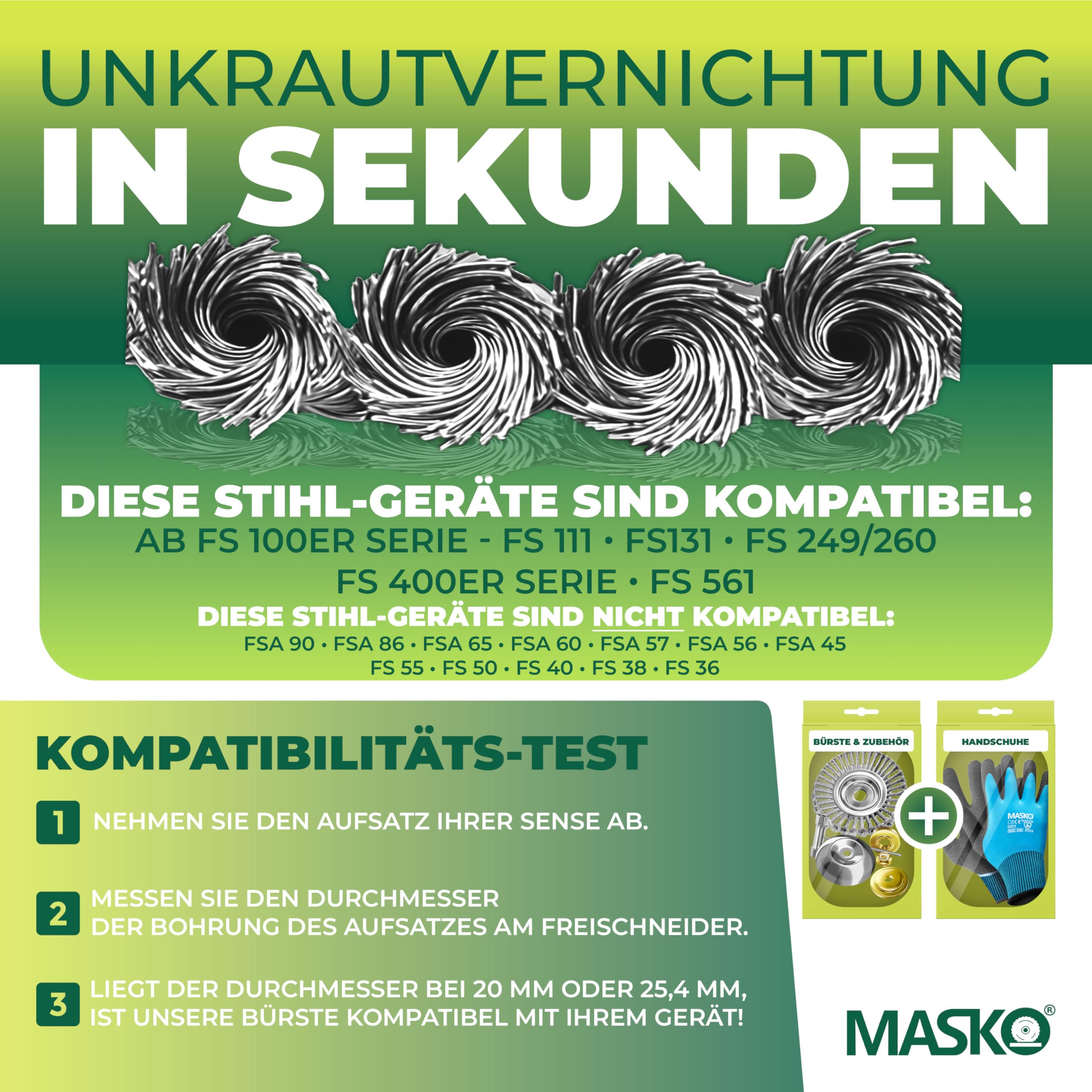 MASKO® Spazzola per erbacce per decespugliatore e decespugliatore | Spazzola per erbacce 25,4 & 20 mm foro | Spazzola metallica per la rimozione efficace delle erbacce compatibile con Stihl | Spazzola