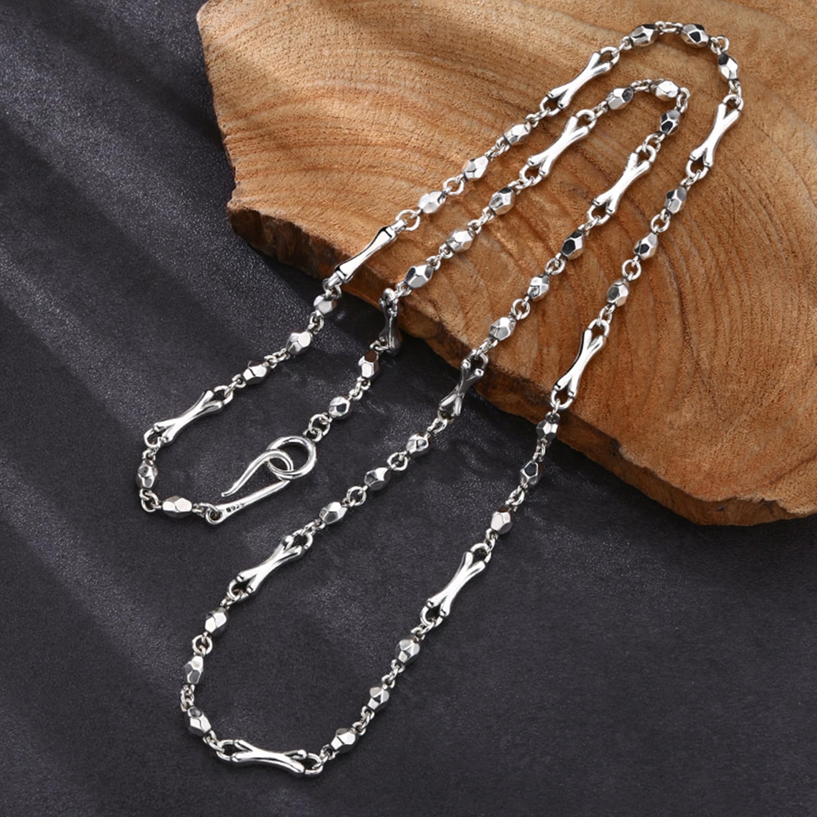 Collane Argento 925 Uomo Donna Catena Collana Argento Sterling | Collana Motivo Geometrico e Osso Vintage Largo 4MM Collane per Donna e Uomo Argento Gioielli