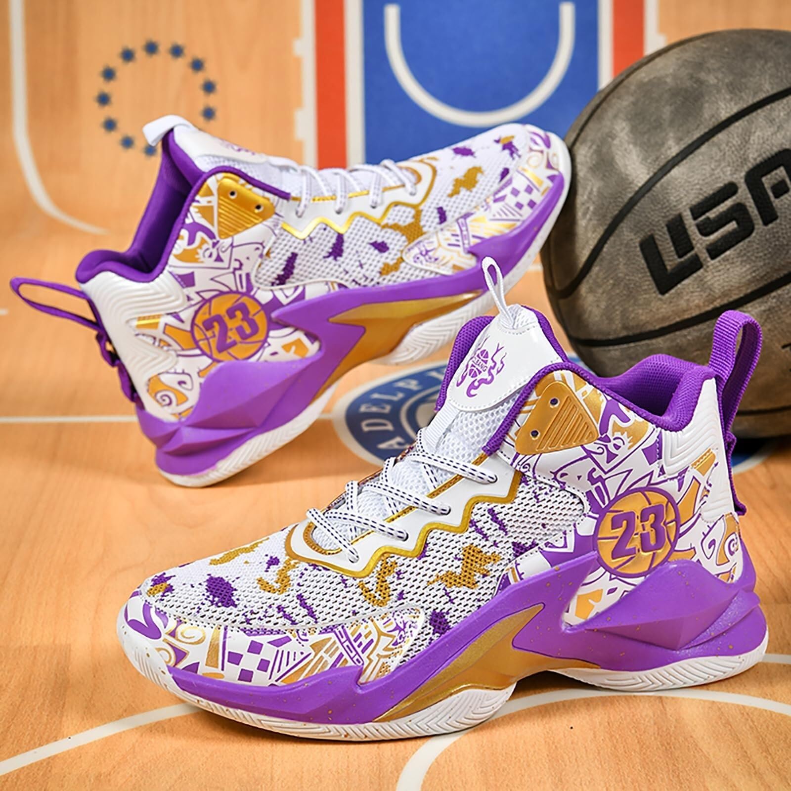 Buty do Koszykówki Unisex Podeszwa Gumowa Amortyzacja Wsparcie | Podeszwa gumowa z siateczką, grip i amortyzacja; wysoka cholewka stabilizuje kostkę na sport i na co dzień
