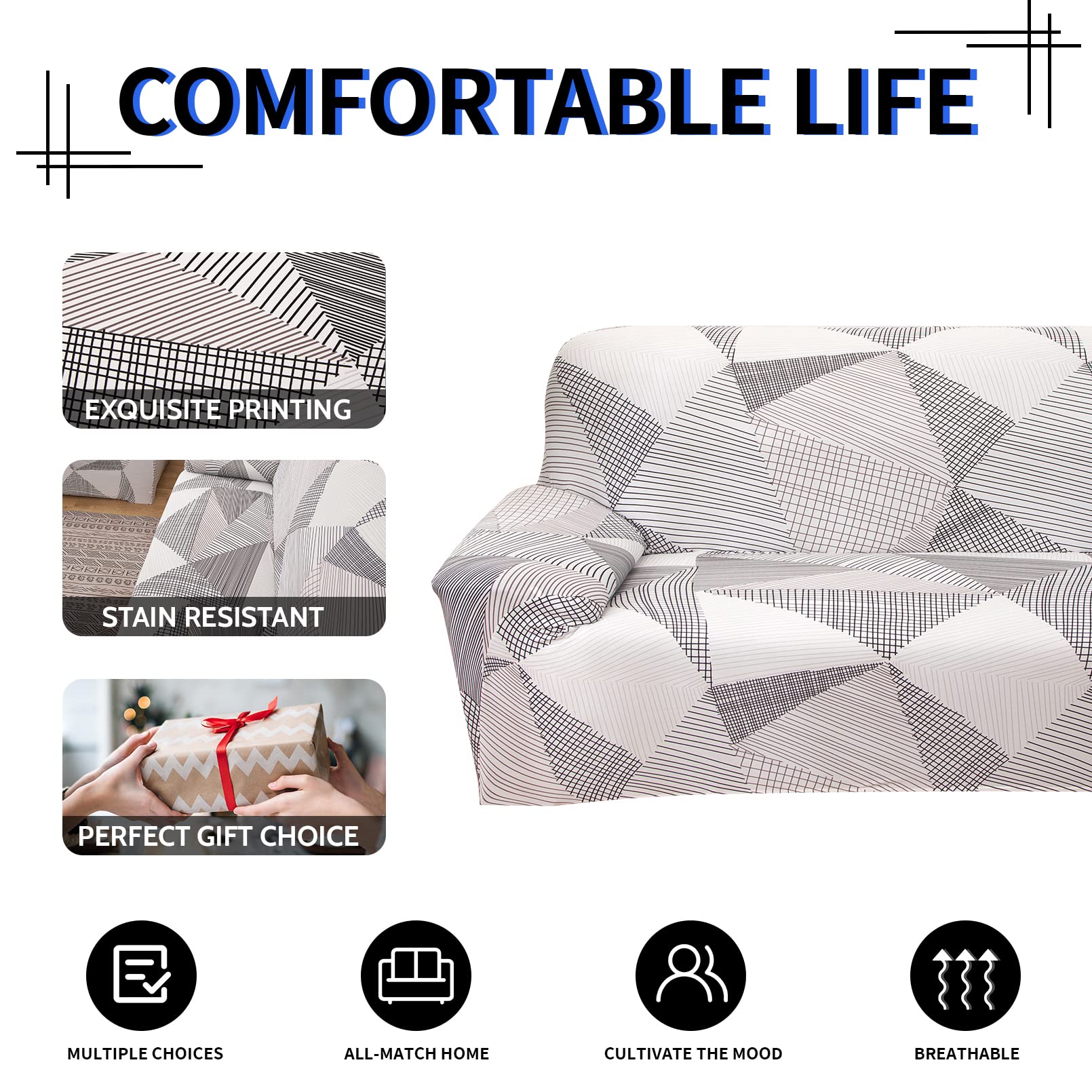 Lydevo Copridivano Elasticizzato 2 Posti Fodere Copri Divano con Braccioli con 2 Copricuscini Moderno Copridivano Fantasia Universale Antiscivolo Lavabile Divano Protector,Linee Intrecciate