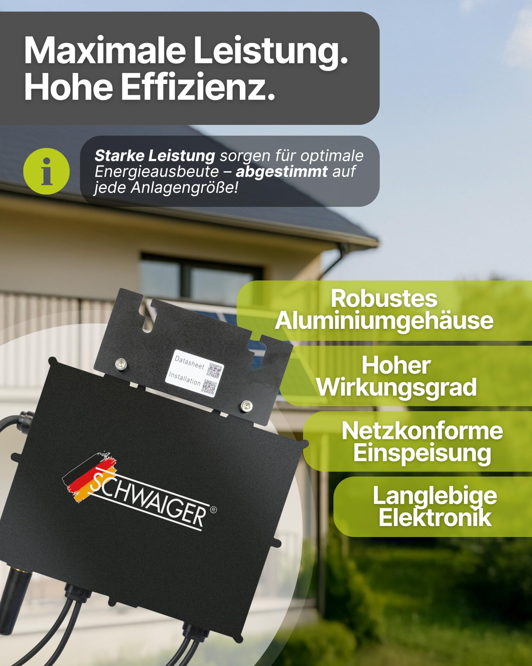 SCHWAIGER Wechselrichter 800W I für Balkonkraftwerke & kleine Solaranlagen I zur Umwandlung von Gleichstrom in Wechselstrom I Spannungsumwandler für Photovoltaik I per App steuerbar