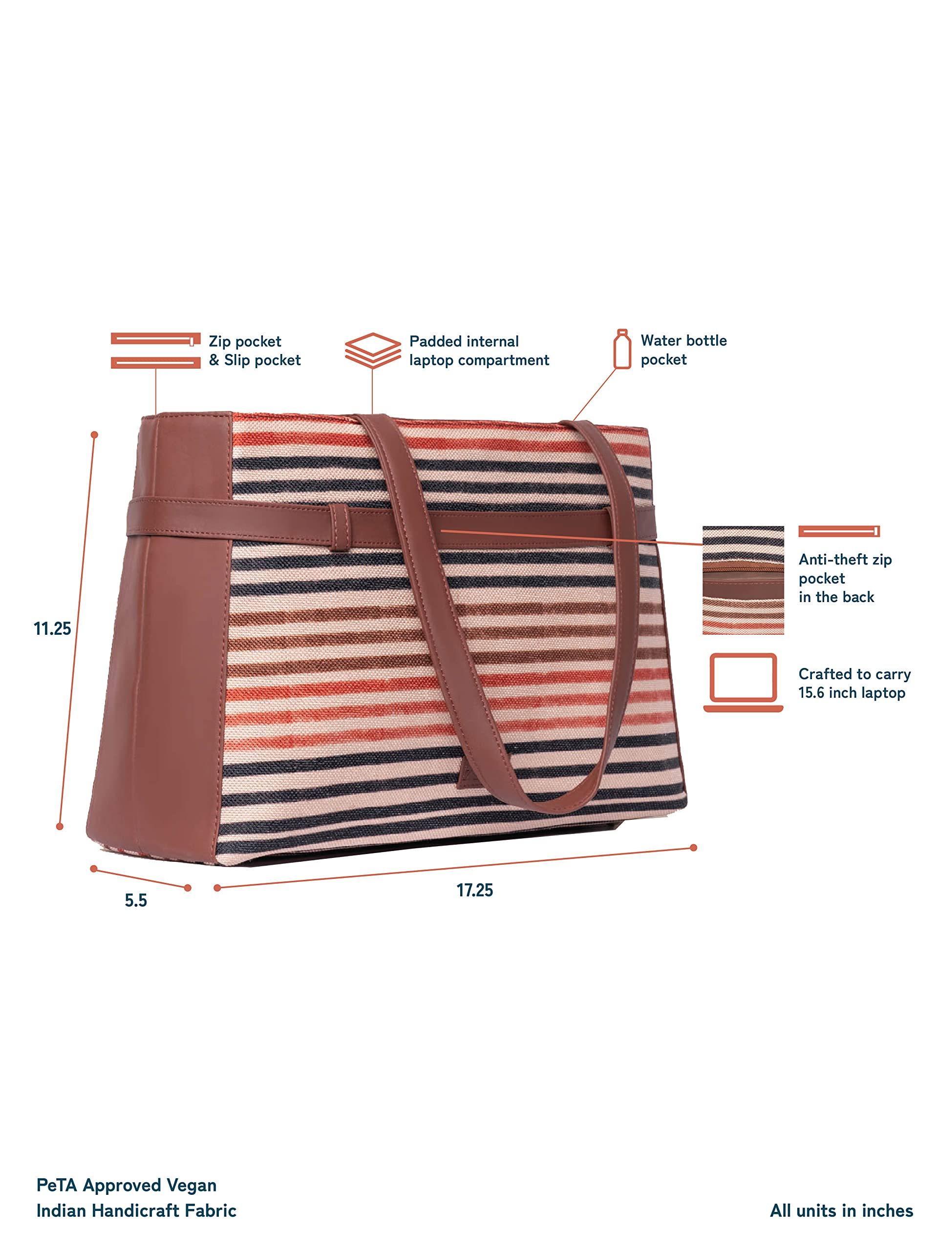 ZOUK Qutab Stripes Printed Women's Jute Handcrafted Vegan Leather Multicolor Statement Office Shoulder Bag 1