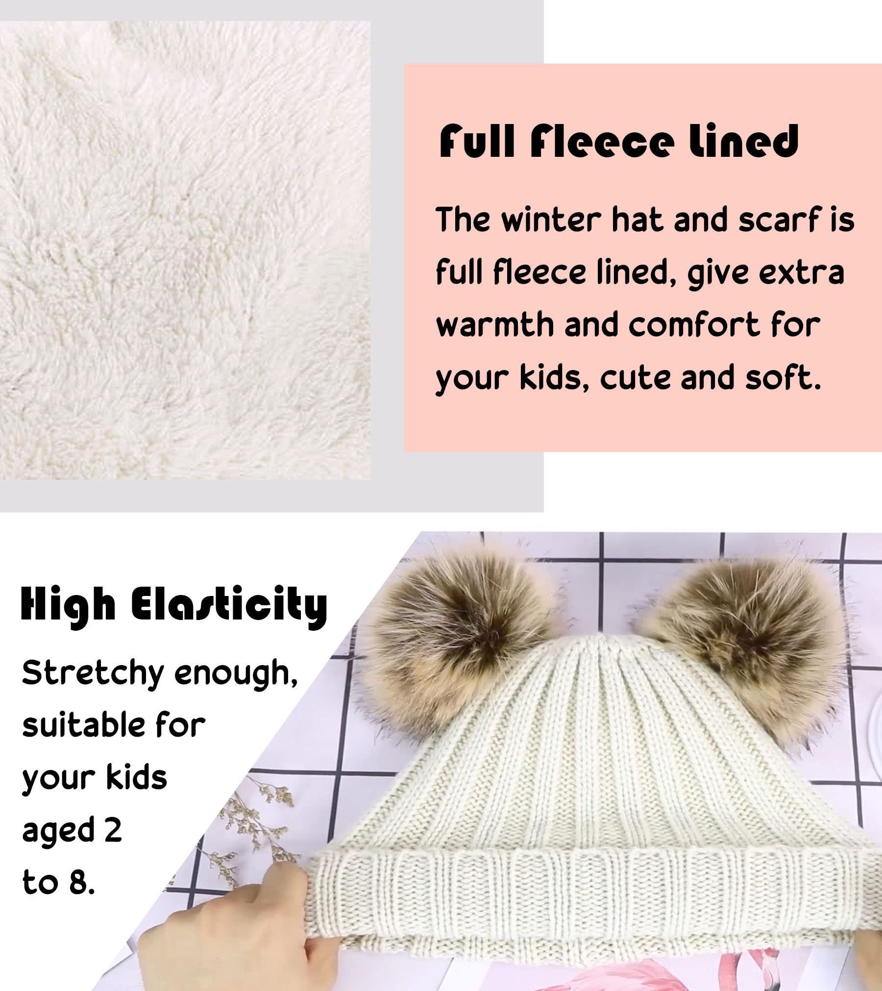Simplicity Kids Winter Fleece Snow Knitted Beanie Hat for Girls Boys Cable Knit Cap with Pom Pom - Purple