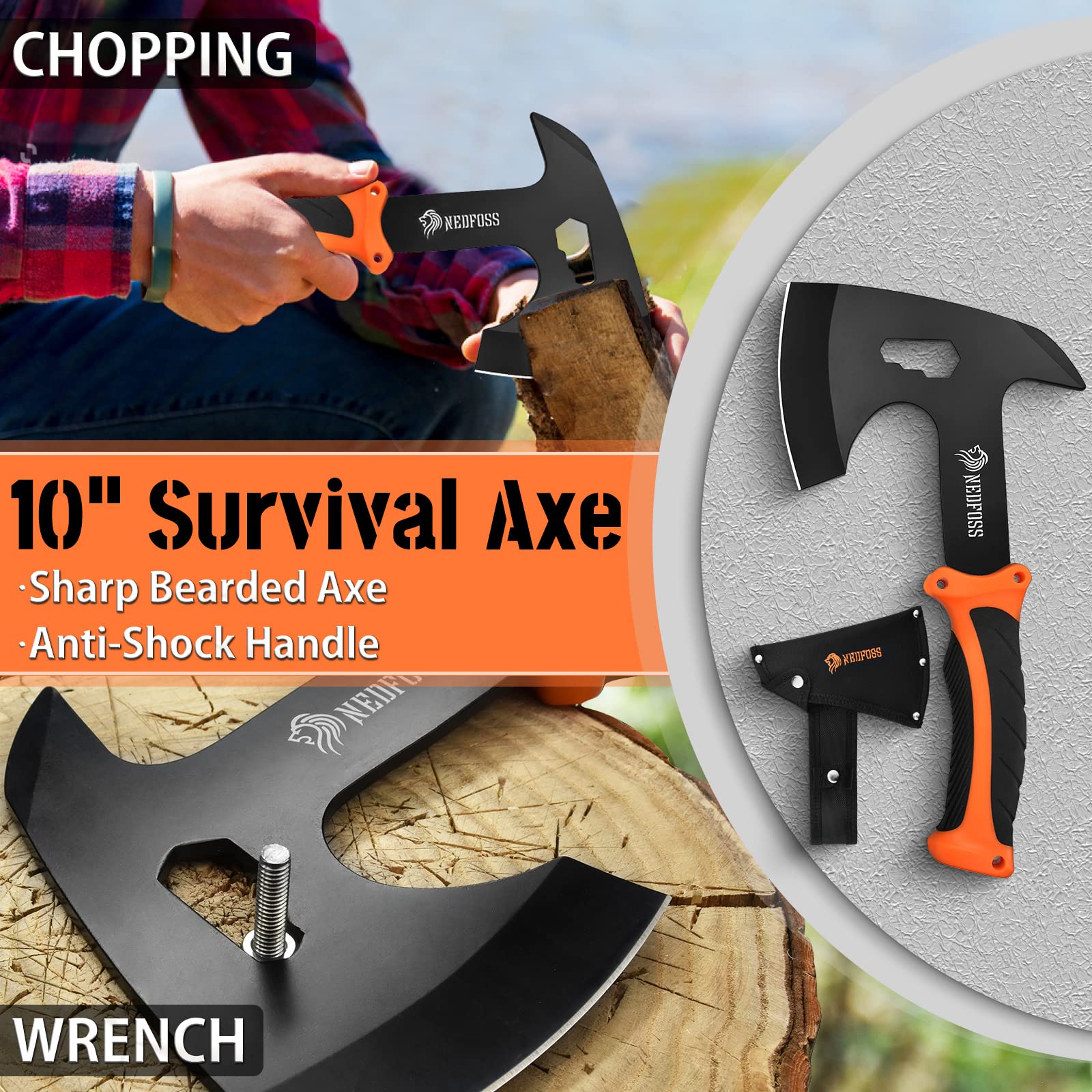 NedFoss 15 Machete, 10 Hatchets For Camping And Survival