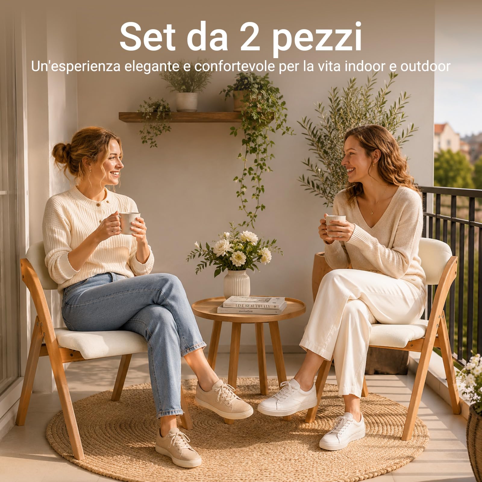 SoBuy Sedia Pieghevole in Legno Set da 2 Poltrona Imbottita da Cucina, Sedie da Interno per Ufficio, Balcone, Giardino – Sedie Pieghevoli Salvaspazio Richiudibili in Faggio, Bianco FST92-Wx2
