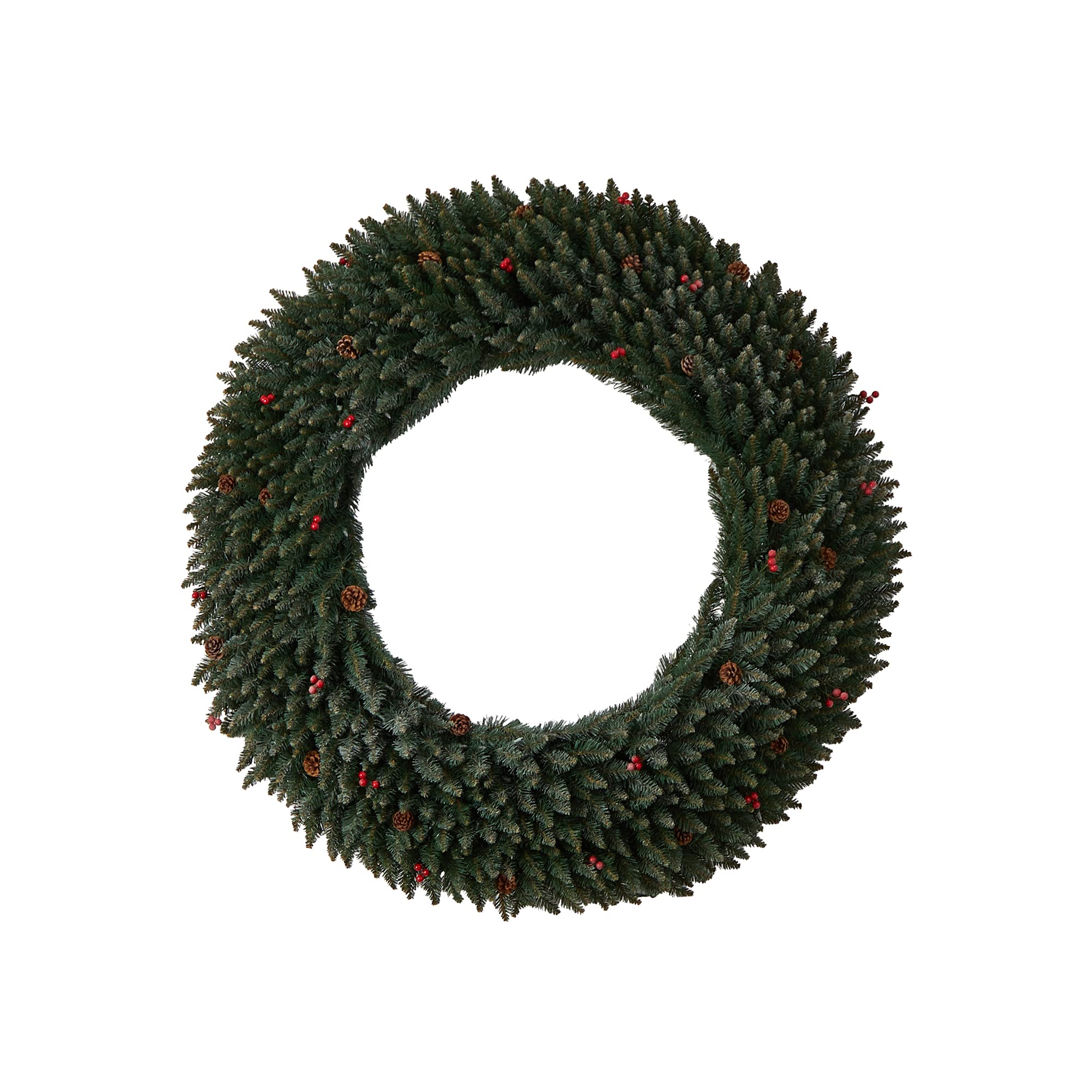 NearlyNatural Corona de Navidad Artificial Grande con piñones, Bayas, 400 Luces LED Transparentes y 820 Ramas doblables