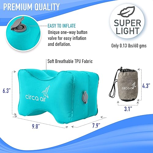 Miniatura 2 de Circa Air Paquete de almohada inflable para rodilla (verde) y mini bomba, almohada de rodilla de viaje para dormir de lado, alivio de la ciática o