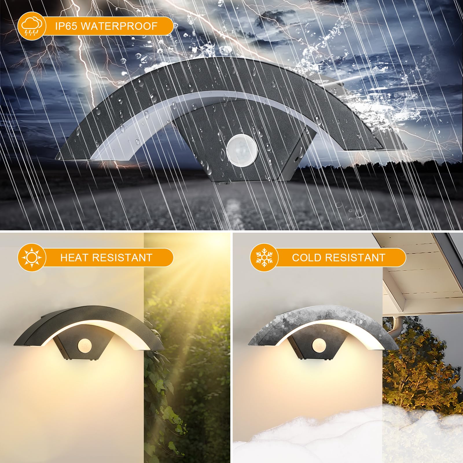 Comely 24W Kinkiet Zewnętrzny/Wewnętrzny LED Z Czujnikiem Ruchu, 2 Sztuki Wodoszczelna Lampa Ścienna Zewnętrzna IP65, Zewnętrzny Spot LED Do Ogrodu, Garażu, Tarasu, Ciepła Biel 3000K