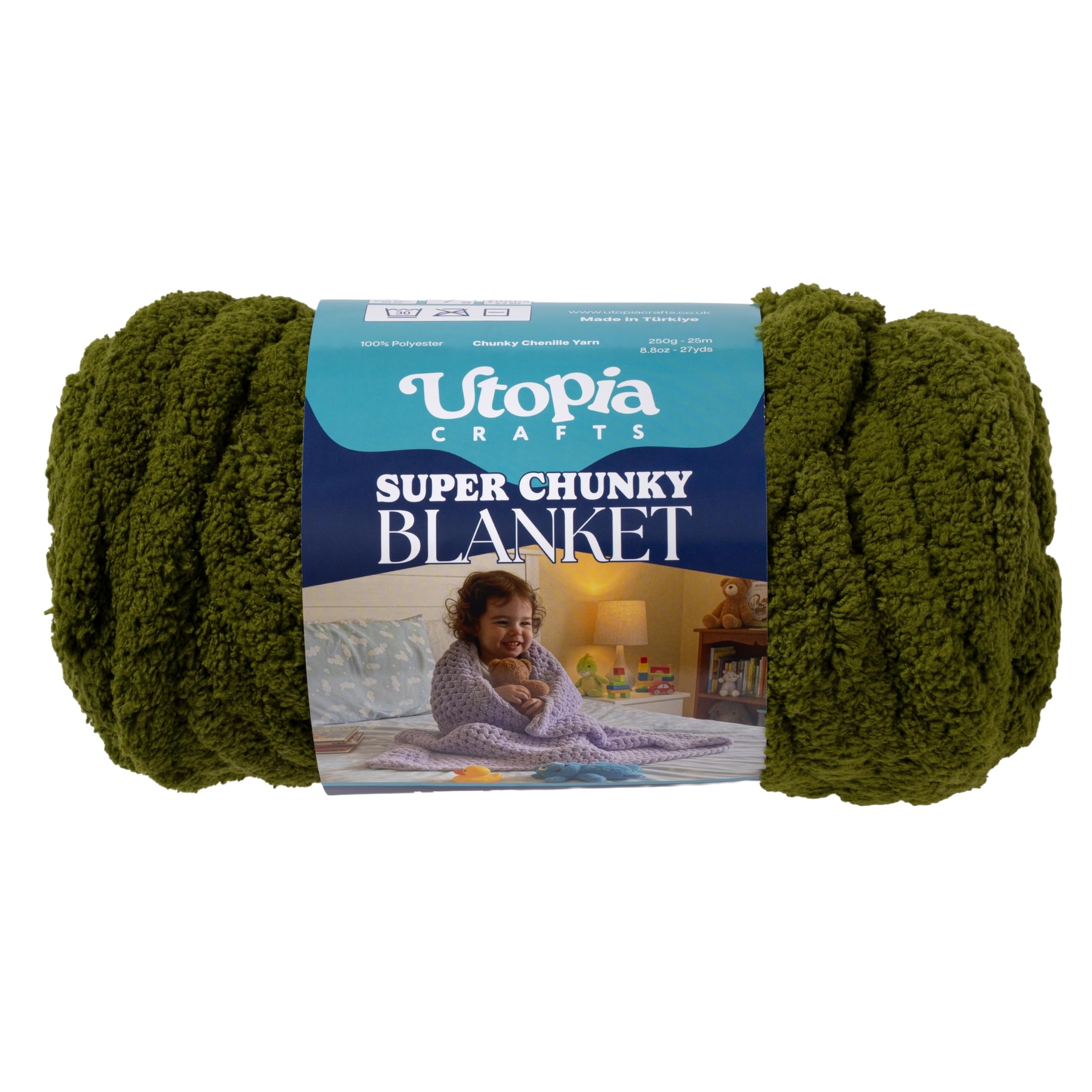 Utopia Crafts Super Chunky Blanket Yarn 250g, Soft Chenille Yarn for Arm Knitting - Thick Bulky Polyester Jumbo Yarn for Hand Knit Throw Blankets, Crochet, DIY Home Décor (Olive)