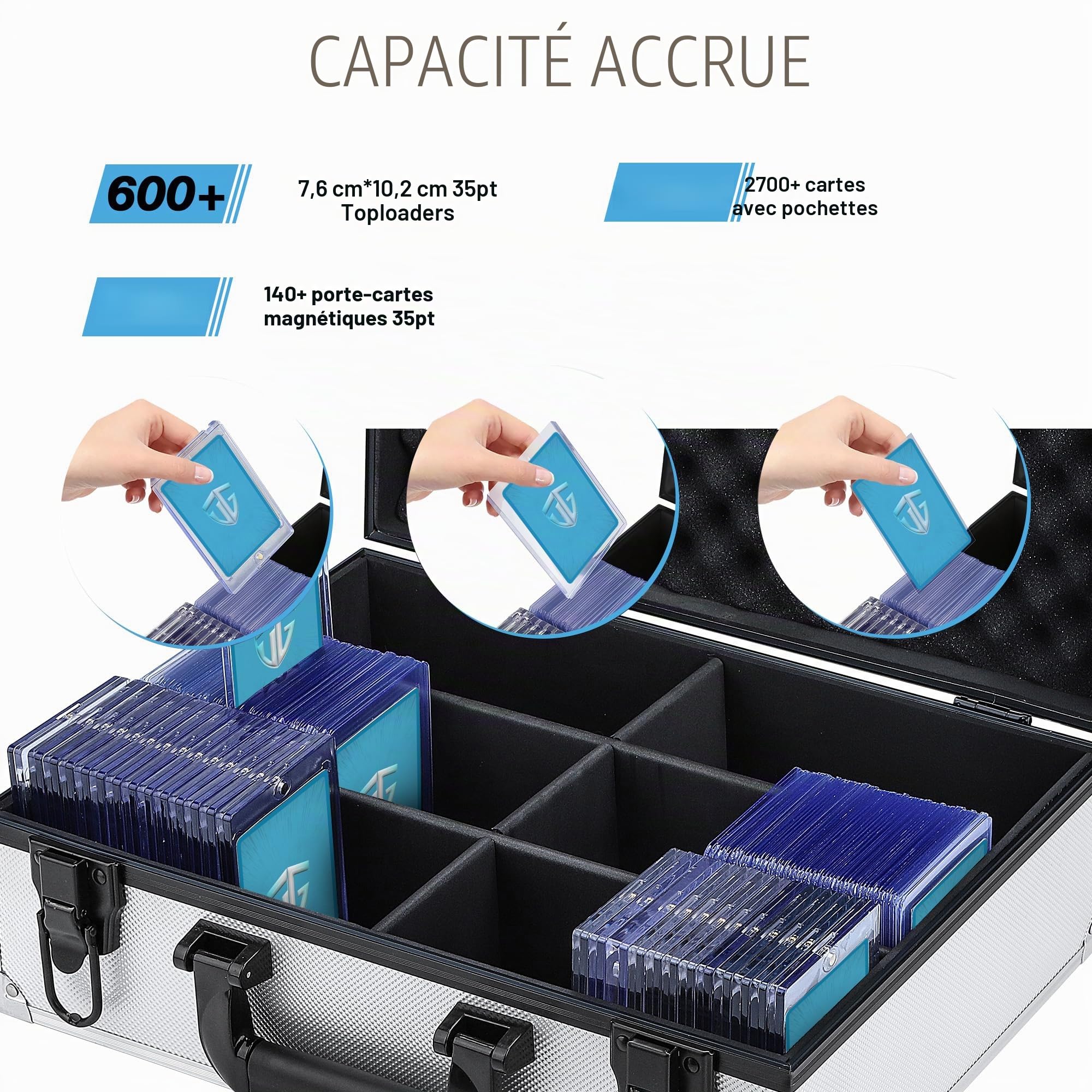 TCGUARD Toploader Boîte de Rangement pour Cartes 3" x 4" 35PT - Étanche, Antidérapante, avec Séparateurs - pour Cartes à Collectionner et Cartes de Sport - Bleue (Plus de 600 Chargeurs par Le Haut)