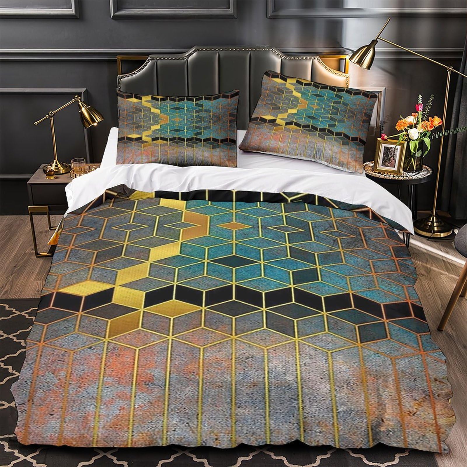 Housse de couette motif géométrique pour chambre moderne