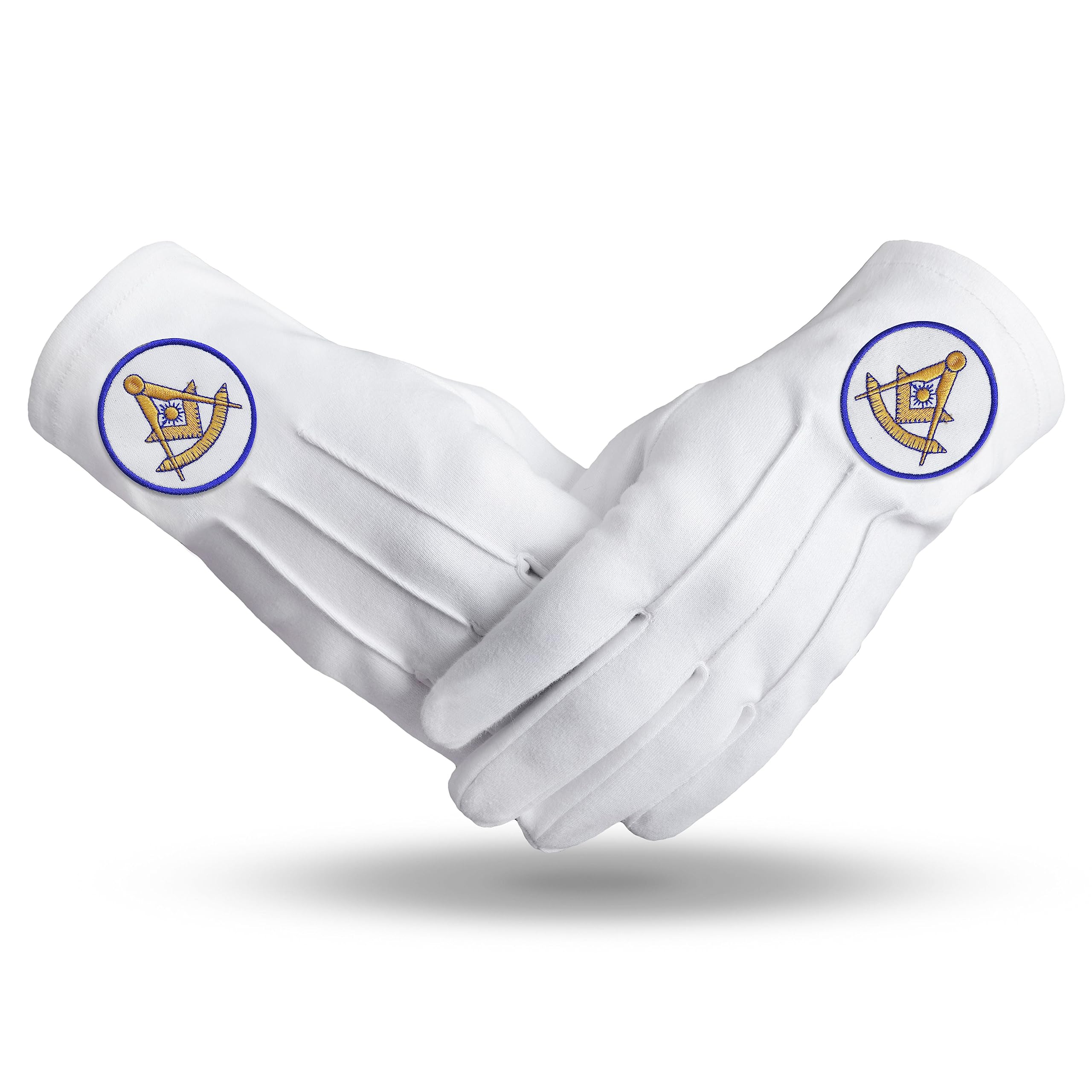 BRICKS MASONS Past Master Blue Lodge California Regulation Glove - Cotton With White Patch With Blue Borders