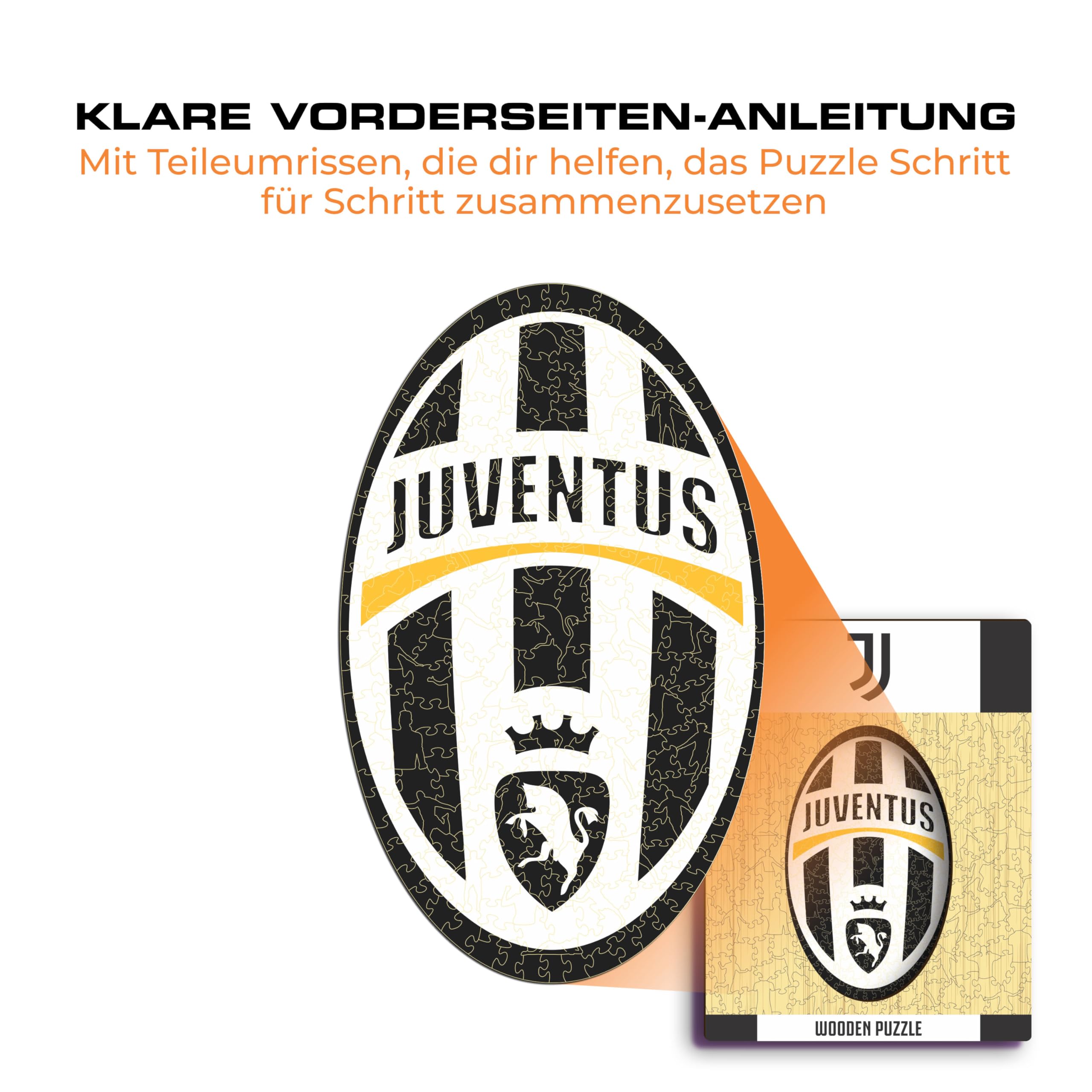 Iconic Puzzles - Juventus Retro Logo, offizielles Produkt, Holzpuzzle für Erwachsene und Kinder, 100% nachhaltiges Holz, Größe M, 250 Stück