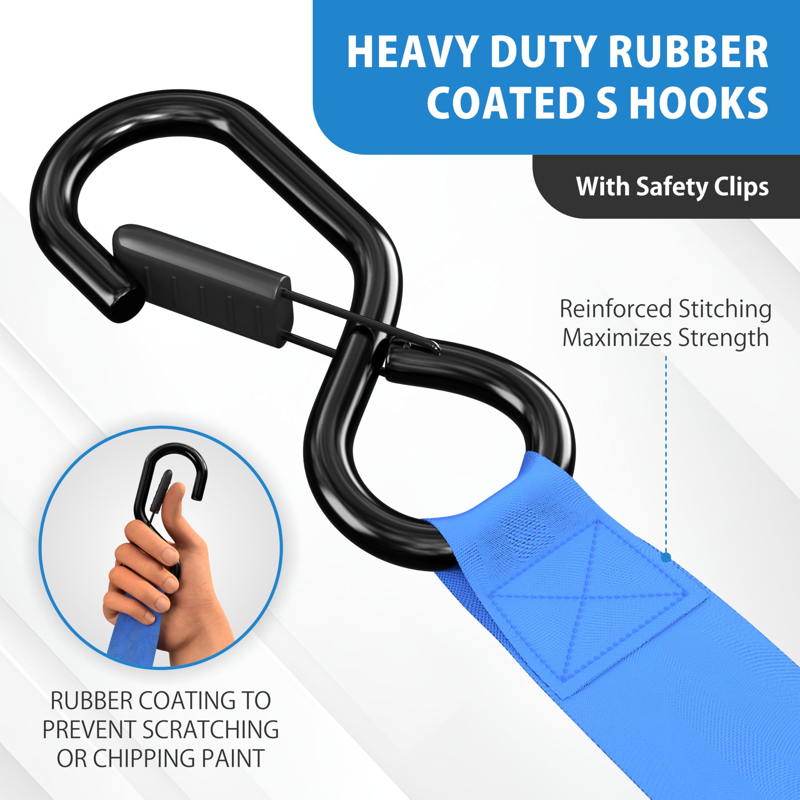 HANDT Retractable Ratchet Straps Tie Down (2PK) - 1,500lb Break Strength, Heavy Duty Automatic Self Ratcheting Strap Downs Push Button Retracting For Truck, Trailer, Motorcycle 1" X 6' | 2 Pack Black