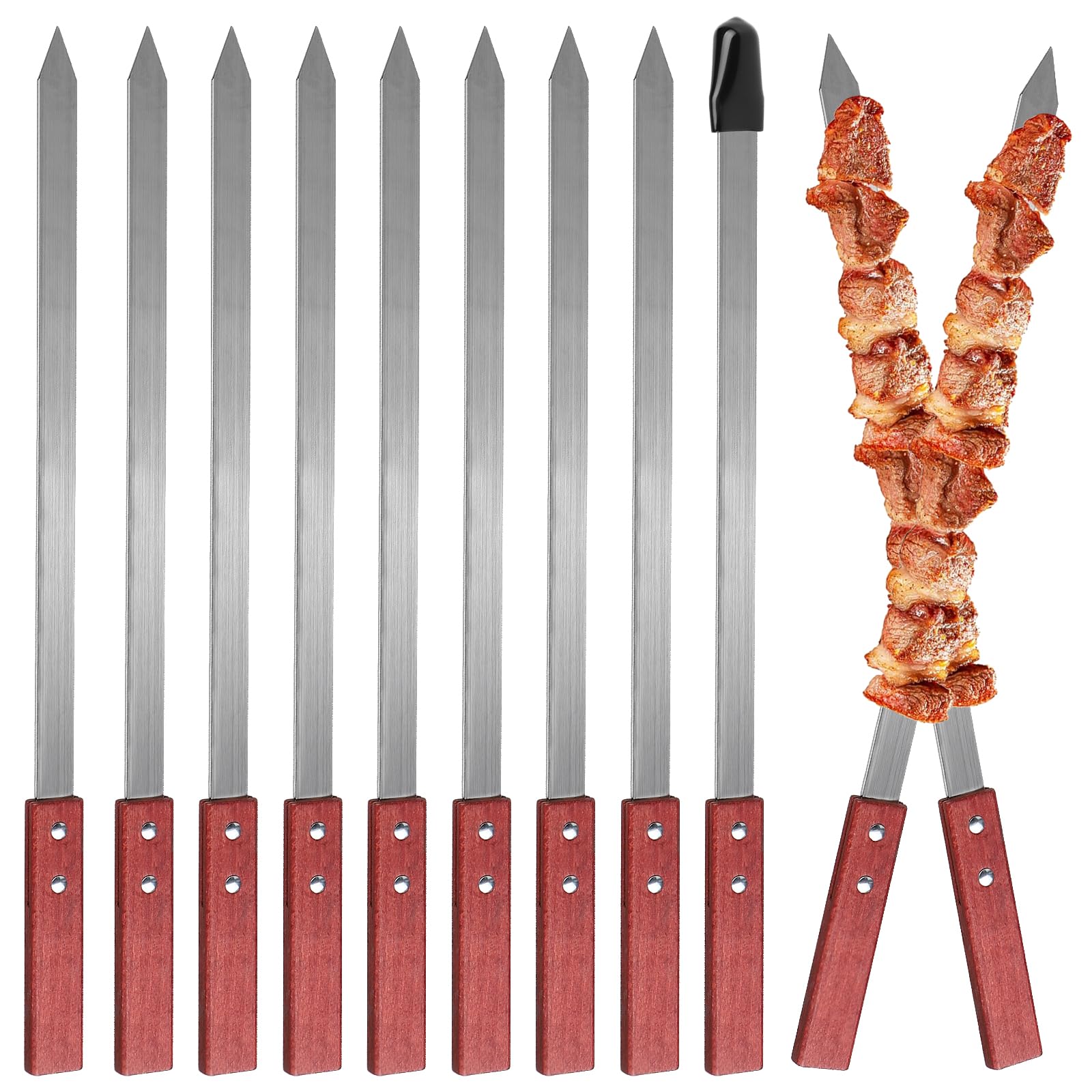 LALAGO 10 pezzi di spiedini piatti in acciaio inox, spiedini Adana da 59,4 cm, spiedini extra lunghi per barbecue, spiedini per carne, forchetta per carne, spiedini in metallo, accessori per barbecue