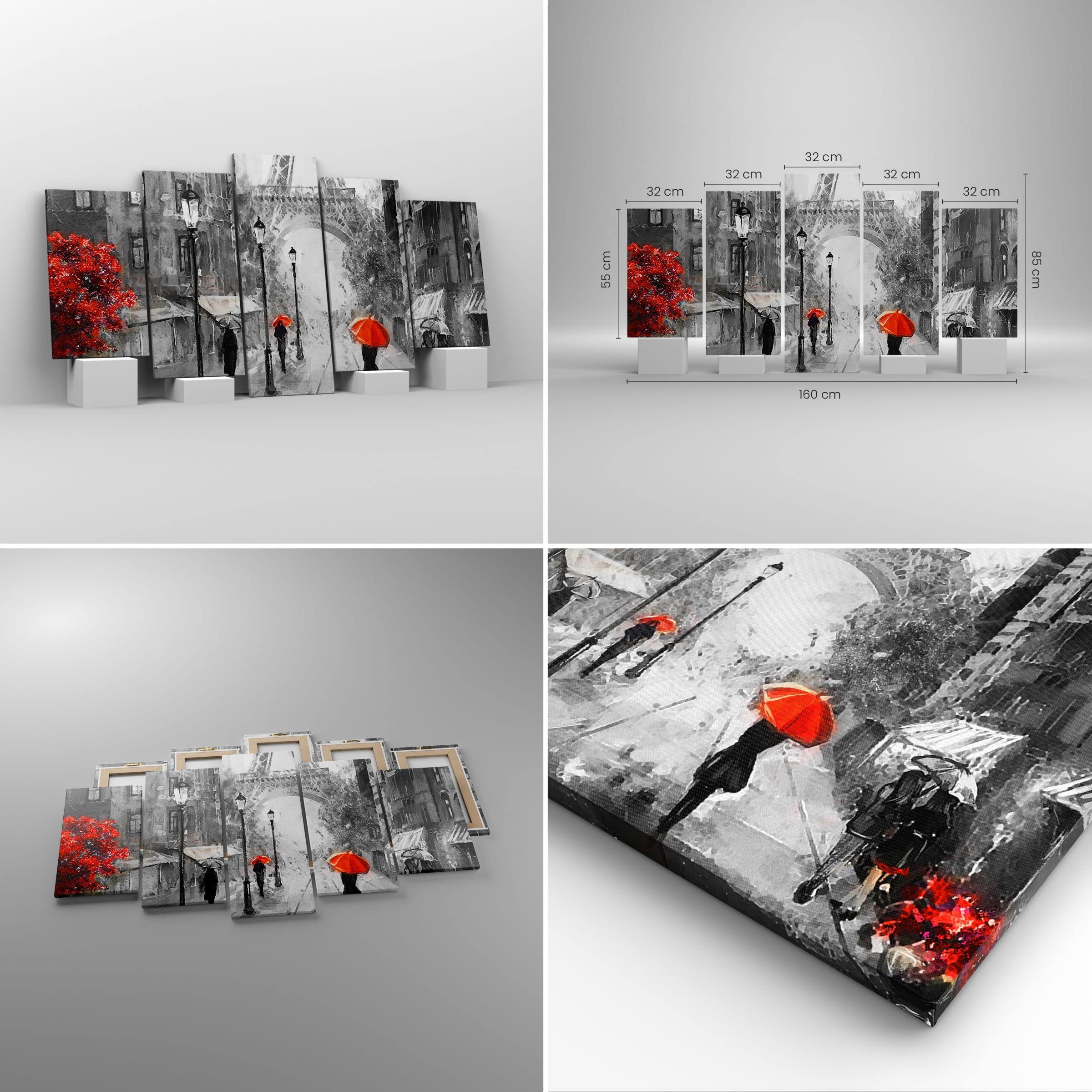 Deco Cadre Décoration Salon Paris ville maison Moderne Impression sur Toile 160x85cm Image Tableau Decoration Murale Chambre Triptyque 5 parties Art Wall Tableaux Decoratifs Muraux EA160x85-3942