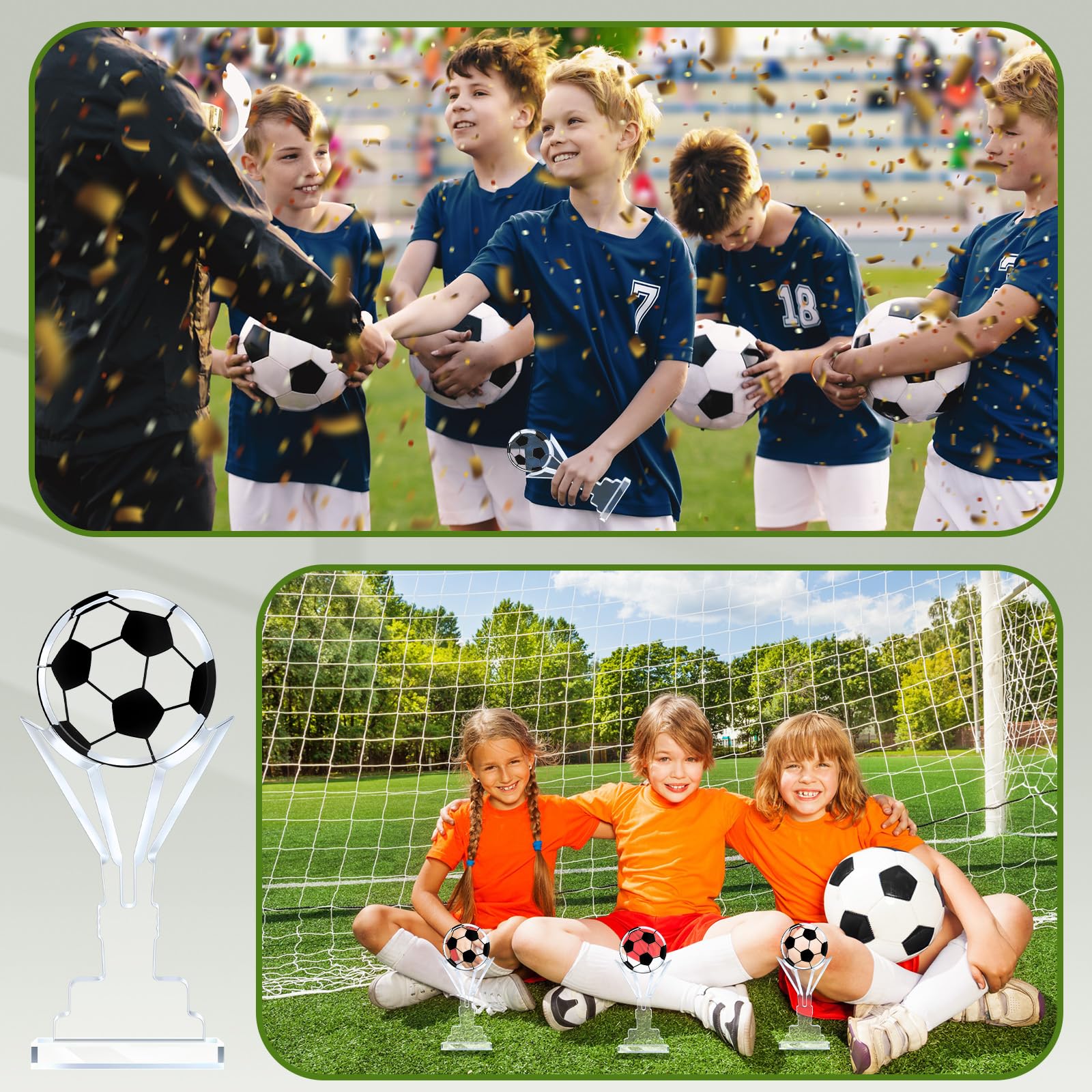 Moucuny 6 piezas de adornos acrílicos para el premio del trofeo de fútbol, letrero de fútbol, recuerdo de partido de fútbol, premio de juego para equipo de fútbol, entrenador, miembro del club, regalo