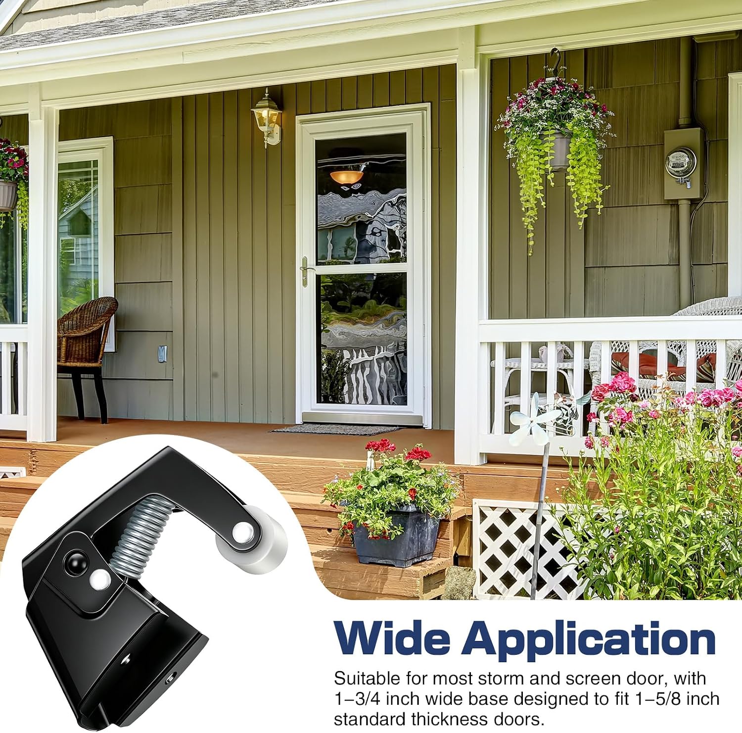 Dreyoo 2 Pack Screen and Storm Door Catch, 1-3/4 x 1-5/8 in, Black | Spring Loaded Door Catch, Zinc Plated Construction, Hinged Swinging Doors, Cabinet and Cupboard Catch, Easy Installation