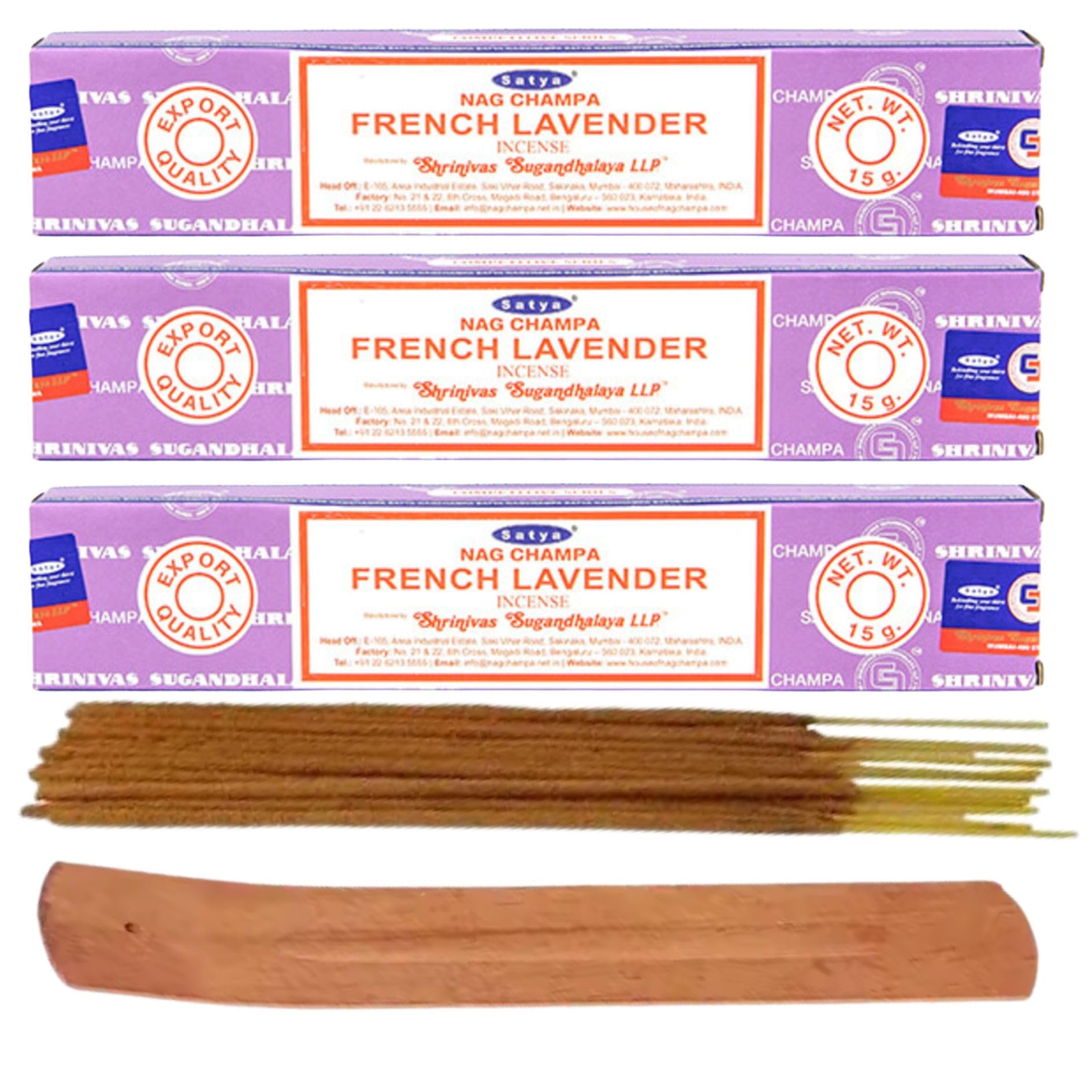 Satya Nag Champa Incense Sticks Pack of 3 X 15G with Free Holder Agarbatti for Home Outdoor, Aromatherapy, Spa, Yoga