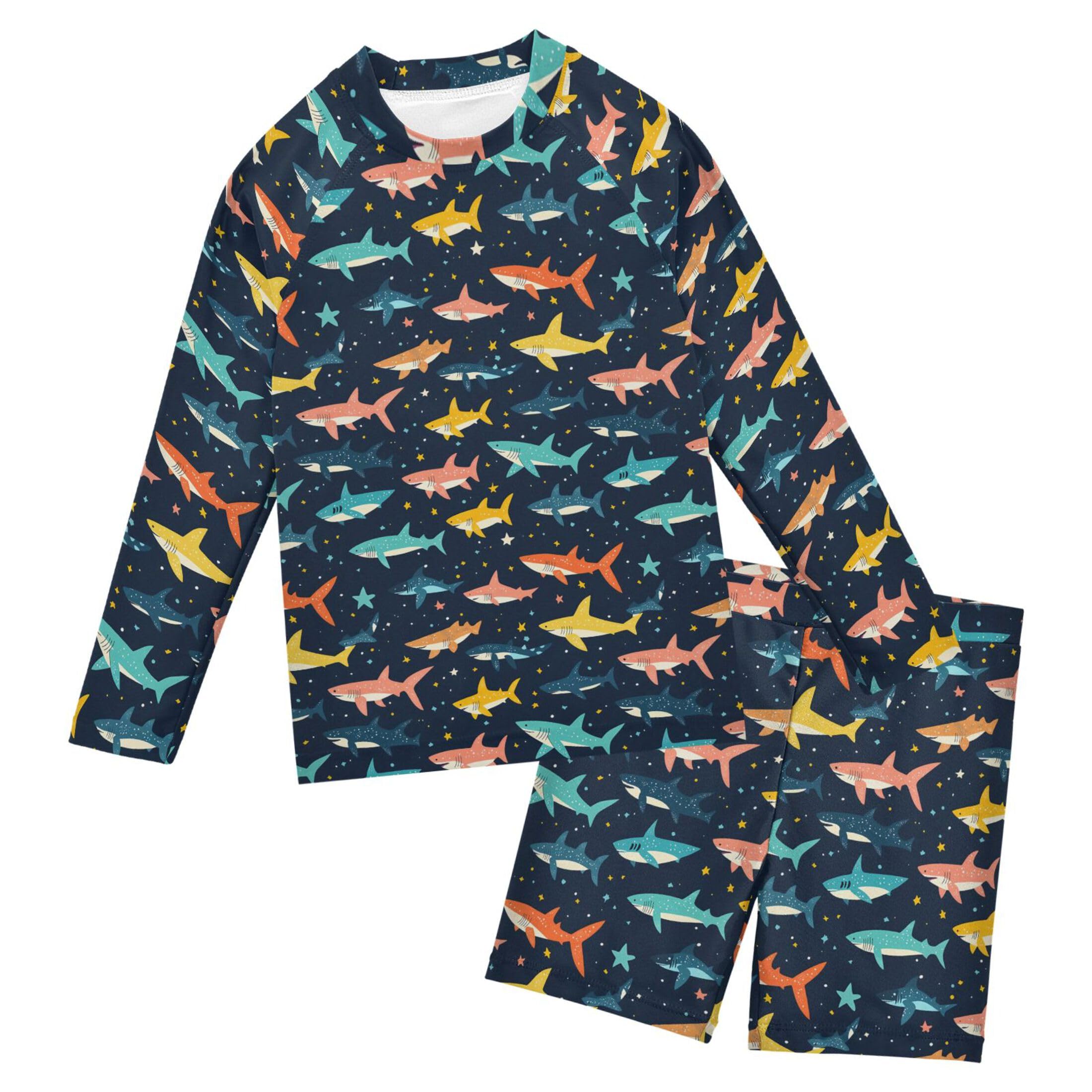 Cute Shark Baby Boys' Toddler Long Sleeved Rashguard Swim Bathing Suit Set B0404969