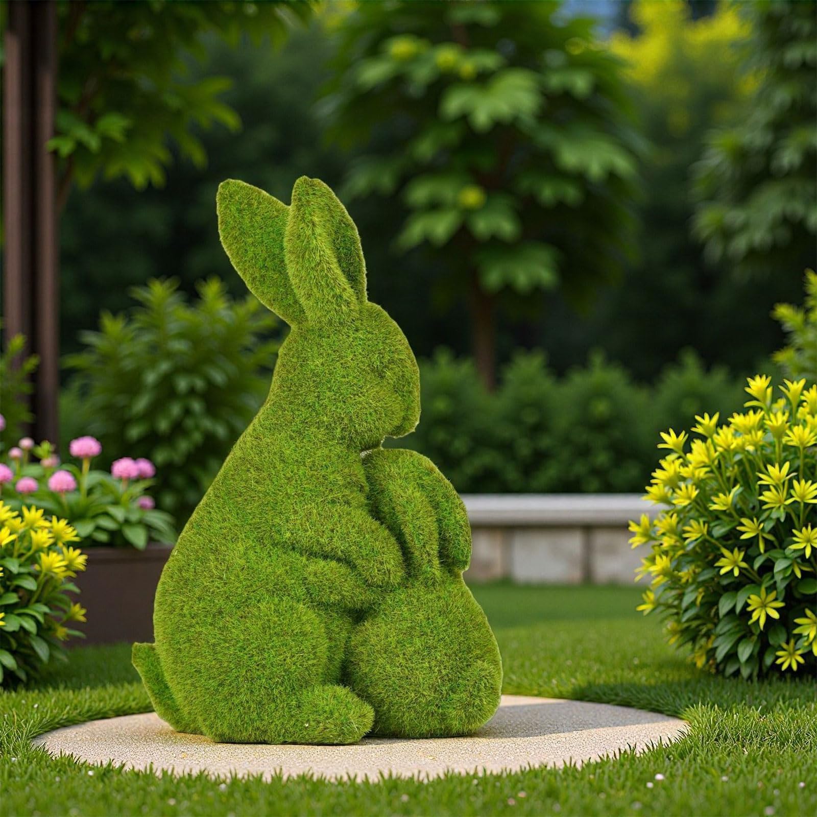 Coniglietti ornamentali in resina floccata, statuette verdi per feste di Pasqua, regalo di inaugurazione della casa, decorazioni per coni pasquali