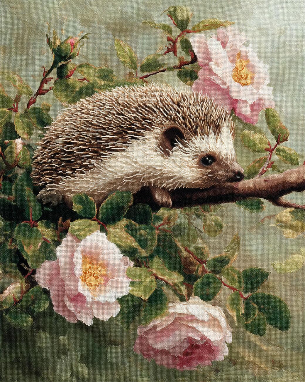 RKFLGEW DIY Seed Bead Embroidery Kits Hedgehogs and Flowers 30x40cm