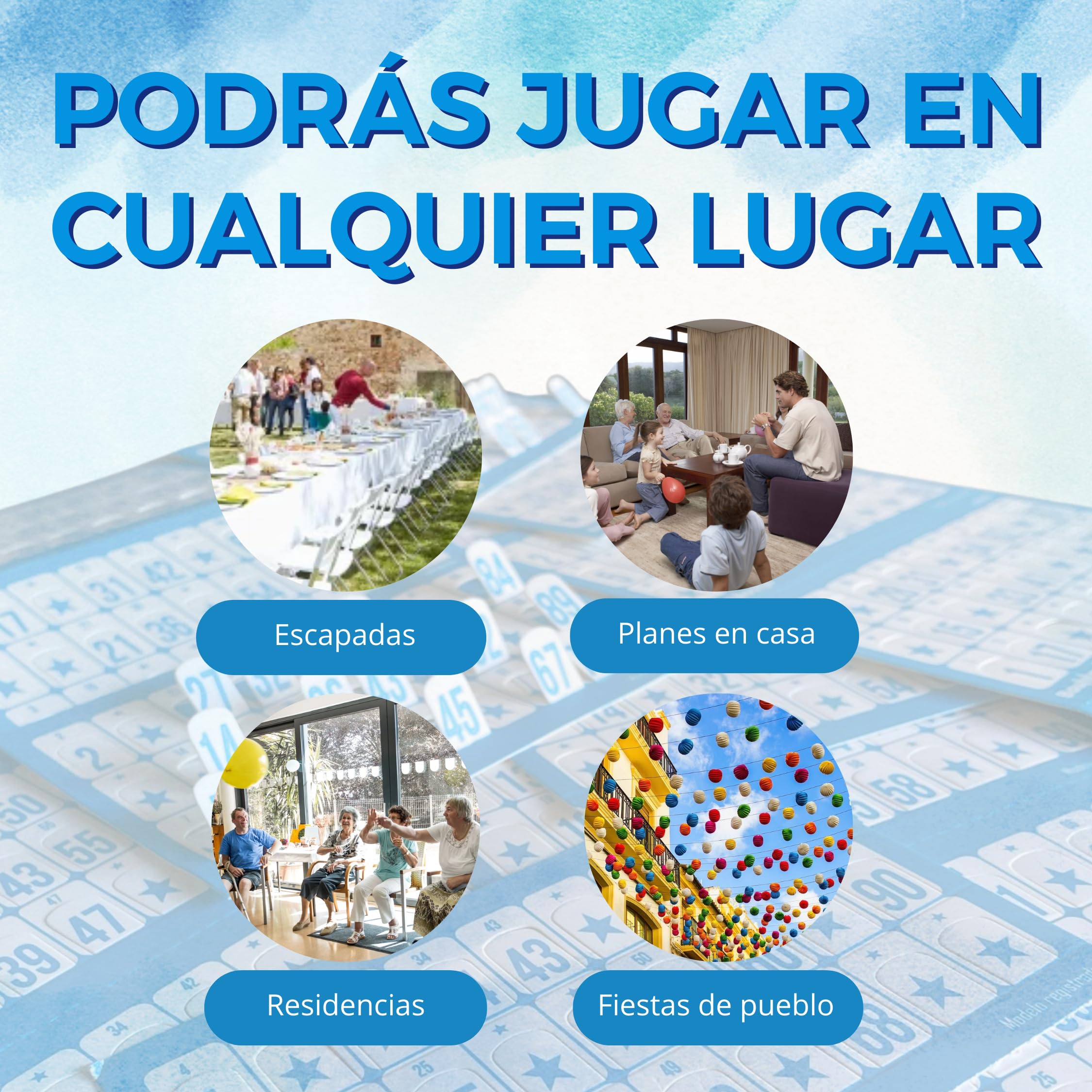 Lot 102 Cartes De Bingo XXL Découpées – 16x10 Cm – Réutilisables, Numérotées, 90 Boules, Bleu