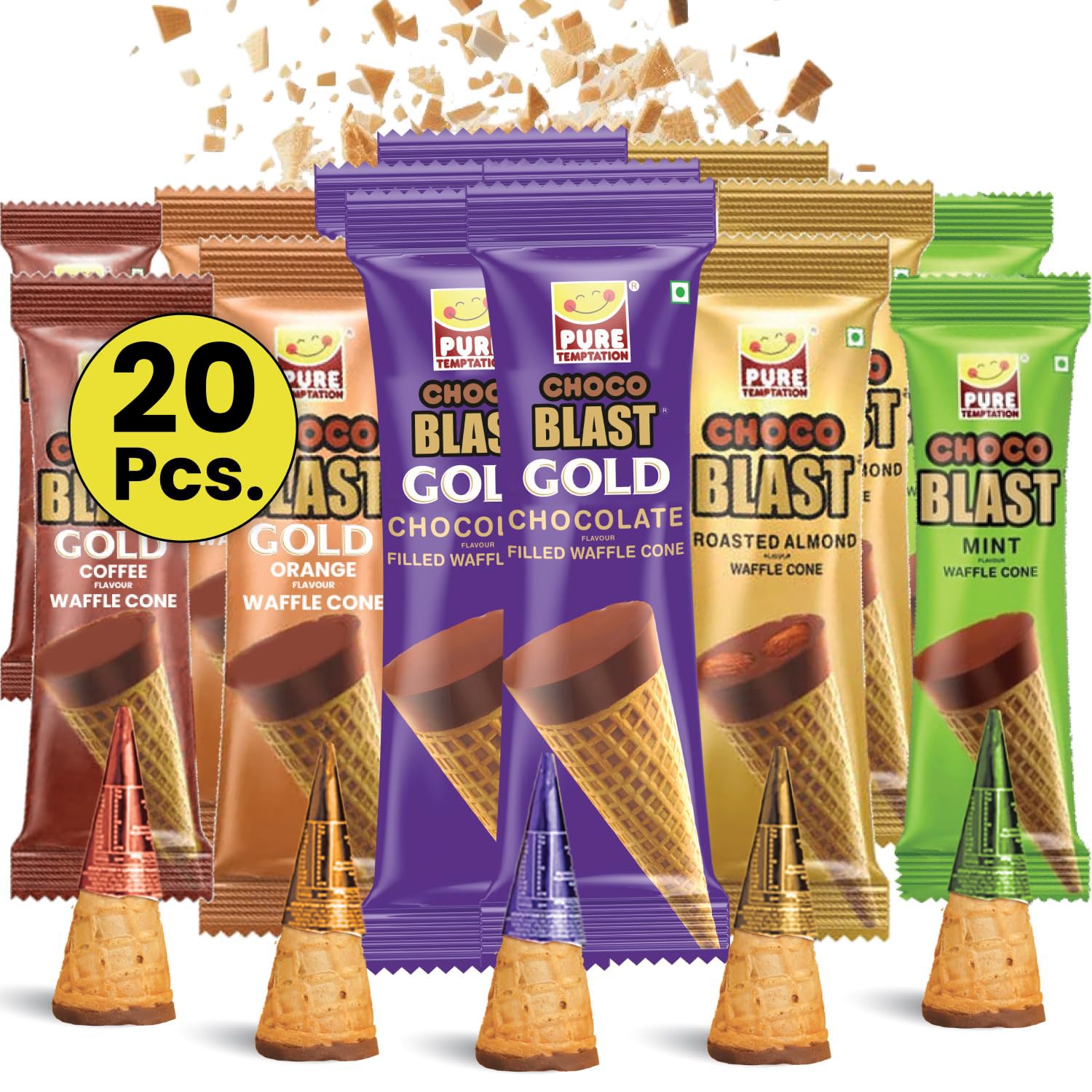 Pure Temptation Chocoblast Choco-Filled Waffle Cones [20 Pieces Chocolate Box] Snacks for Kids & Adults - Non-Meltable Chocolate Gift Pack- Individually Wrapped Chocolate Cone Bites - Assorted Flavour (B0BRSVV7JW) Amazon Price History, Amazon Price Tracker