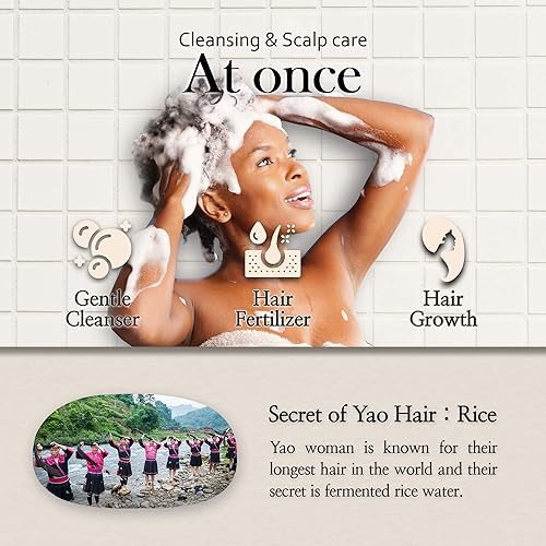 Miniatura 3 de mimosu Barra de champú para el crecimiento del cabello, champú y acondicionador 2 en 1 de agua de arroz fermentada, 5 onzas, sin perfume, pH