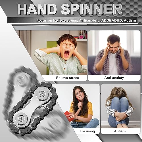 Miniatura 4 de Honoson 3 Pack Sprocket Chain Fidget Toy Sprocket Fidgets Stainless Steel Fidget Bike Chain Metal Chain Fidget Spinner Sensory Bike Chain Gears with