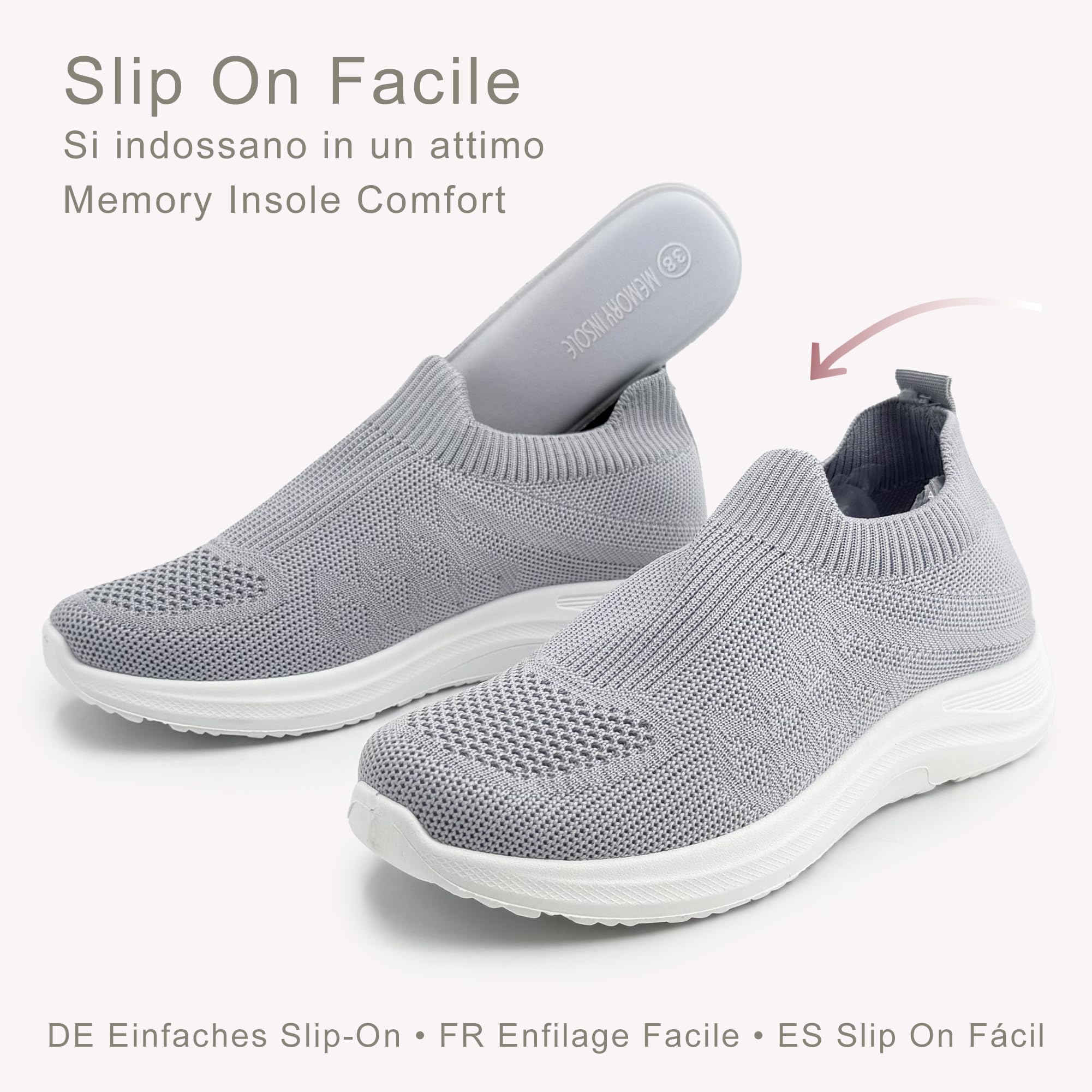 JOMIX Scarpe Slip On Donna Traspiranti in Maglia Elasticizzata Sneakers Casual Senza Lacci per Camminare Tempo Libero Viaggio Lavoro Leggere con Soletta Memoria Morbida Comoda