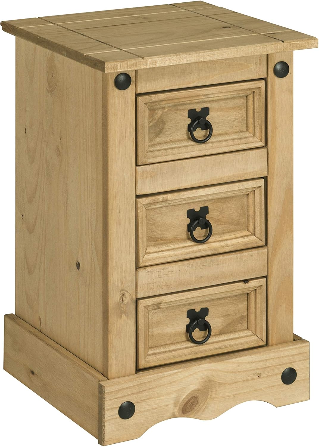 Corona Bedside Table 3 Drawer Pine Bedroom Side Nightstand