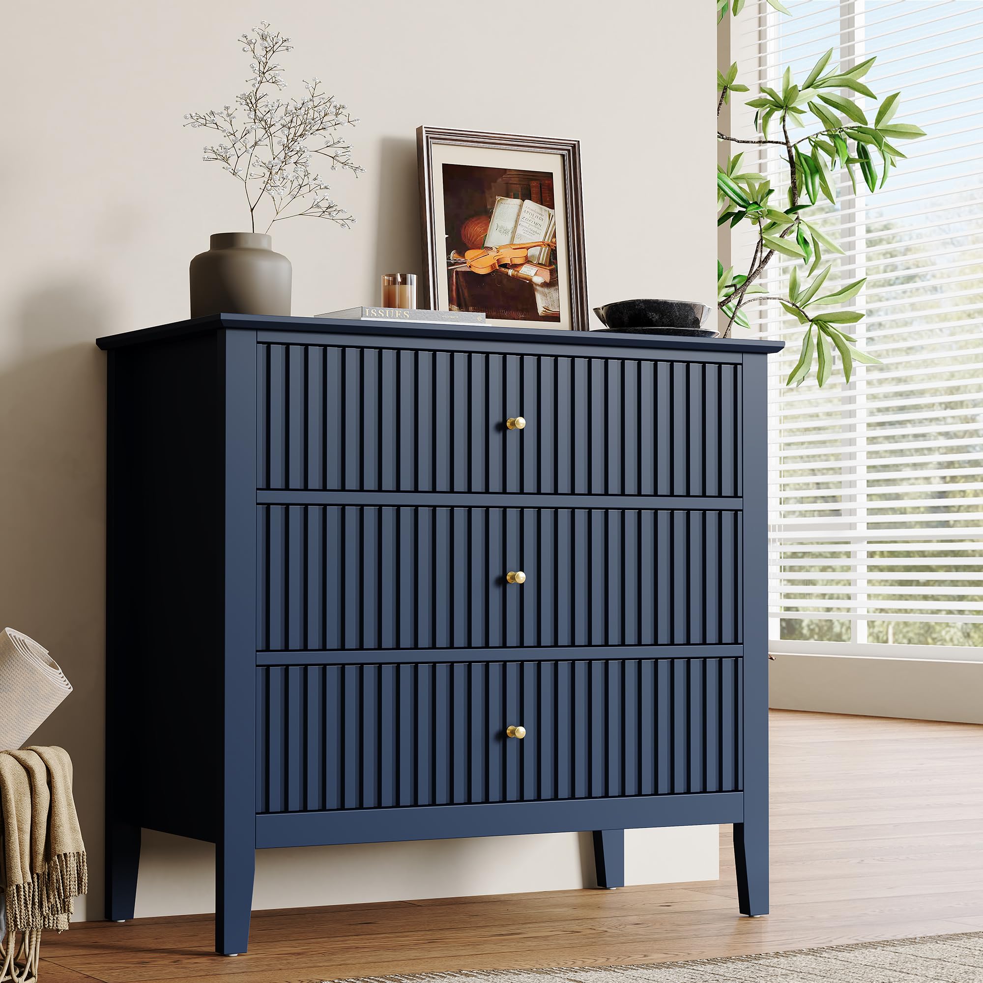 RoyalCraft 32-inch Large Fluted Nightstand in Blue