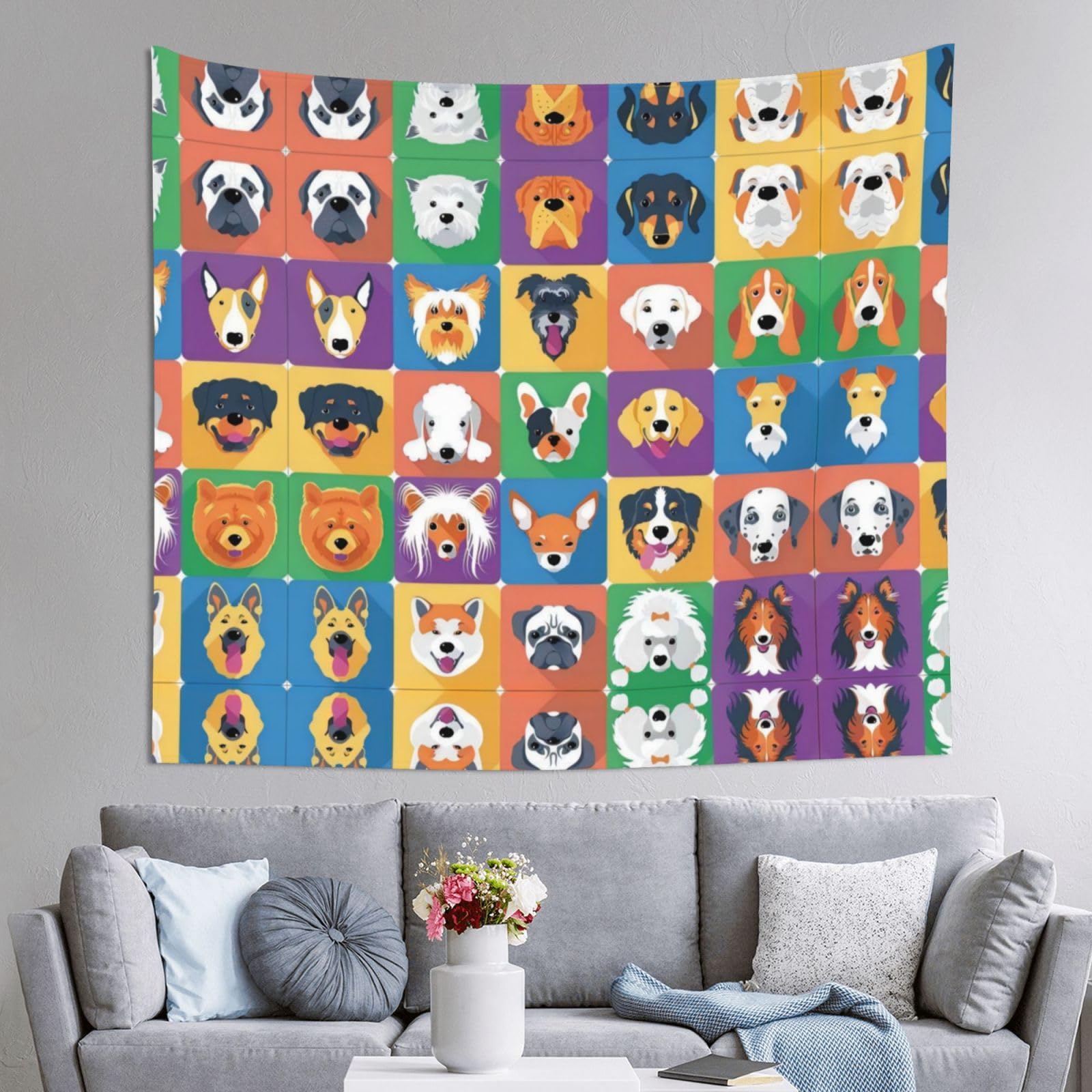 HLSBSSL 60x51in Dog Printed Tapestry Tablecloth for Dormitory and Picnic Rooms - Multifunctional Fabric Hanging
