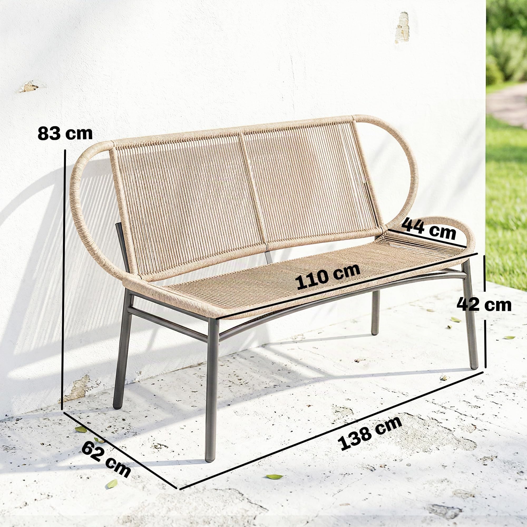 Outsunny Banc de Jardin 2 Places en Résine Tressée 138x62x83cm Naturel