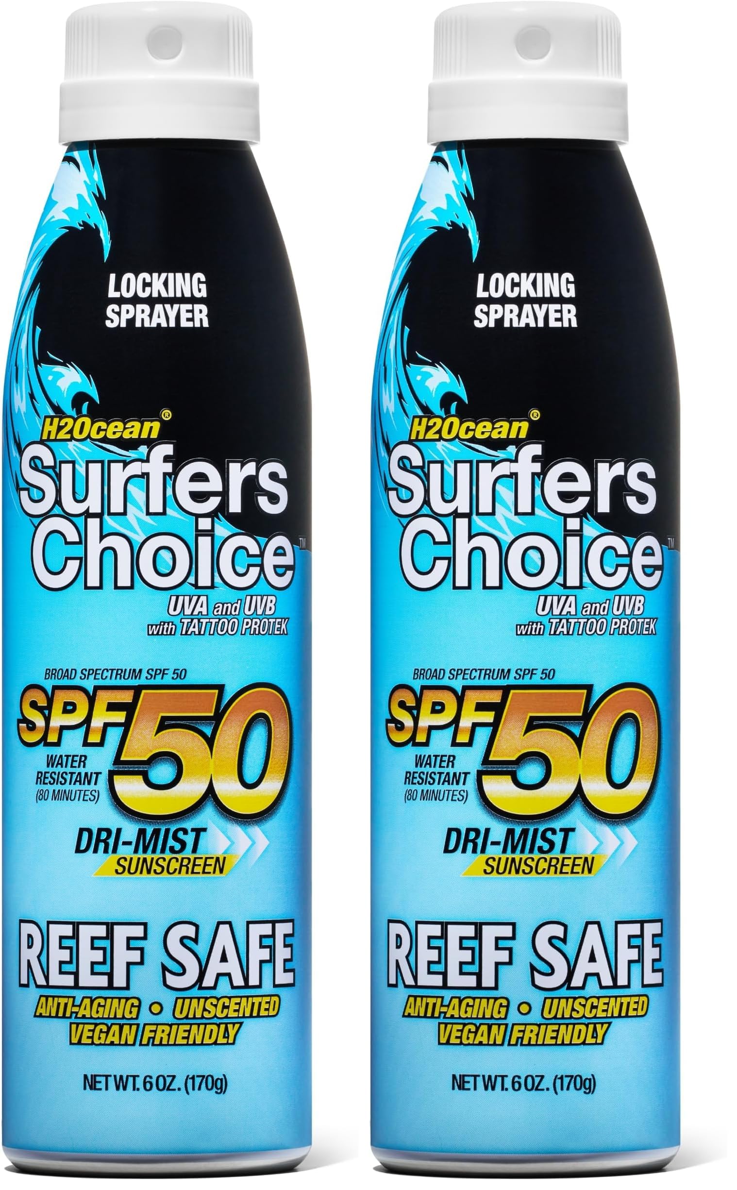 H2Ocean Surfers Choice SPF 50 Spray - Quick-Drying Sunscreen Spray for Tattoo Aftercare UV Protection - Reef-Safe Sun
