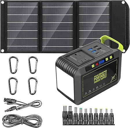 MARBERO Portable Power Station with Solar Panel Kit Solar Generator Included 110V Laptop Charger for Outdoor Home Camping Emergency RV