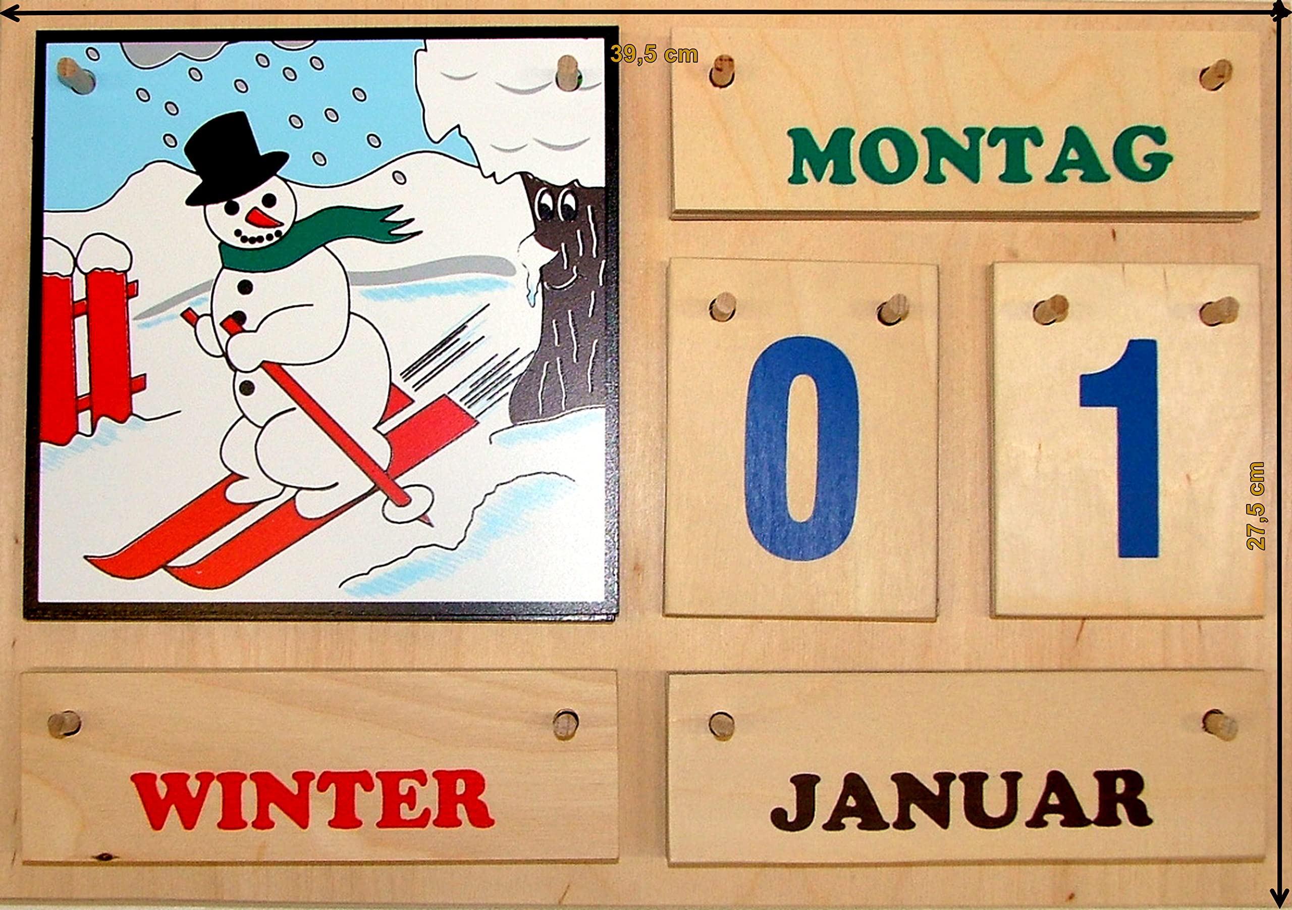 Wunderschöner Jahreszeitenbaum aus Birkenholz | Bunte Schrift | Ewiger Tisch- und Wandkalender | Handmade | mit Standwinkel | Zuhause, Schule, Kita, Seniorenheim | Lern-Dauerkalender | Made in Germany