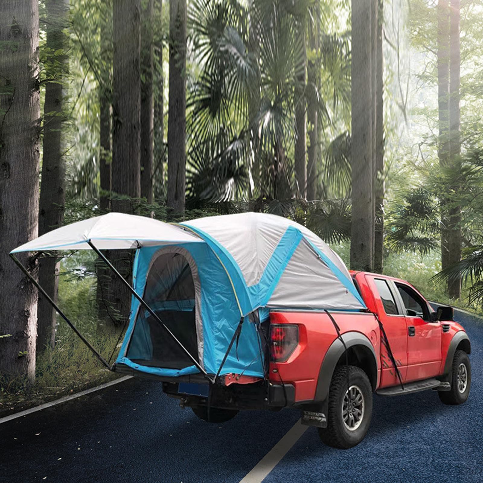 Truck Tent, Pickup Truck Tent with Awning for 5.5-6.7ft, Truck Bed Tent (190+120) x 155 x 165 CM - Waterproof Double Layer 210D Sleeping Tent with Removable Rainfly and Camping Carry Bag