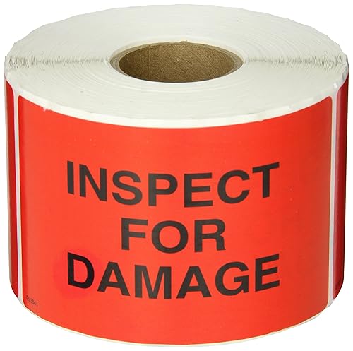 Tape Logic Aviditi Tape Logic - Adhesivo adhesivo de advertencia rojo fluorescente "Inspect for Damage", para envío, manipulación, embalaje y
